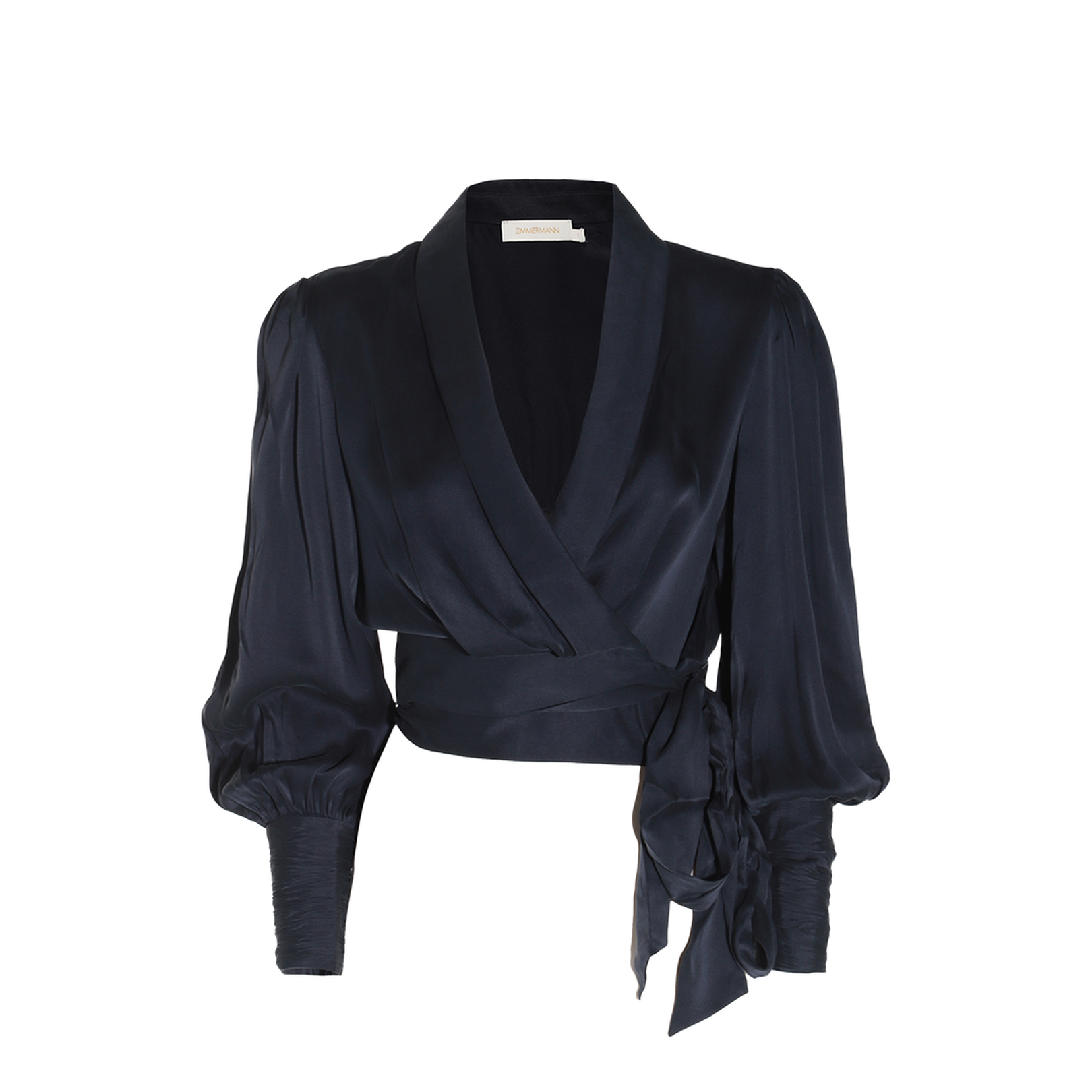 Silk Wrap Top With Long Balloon Sleeves