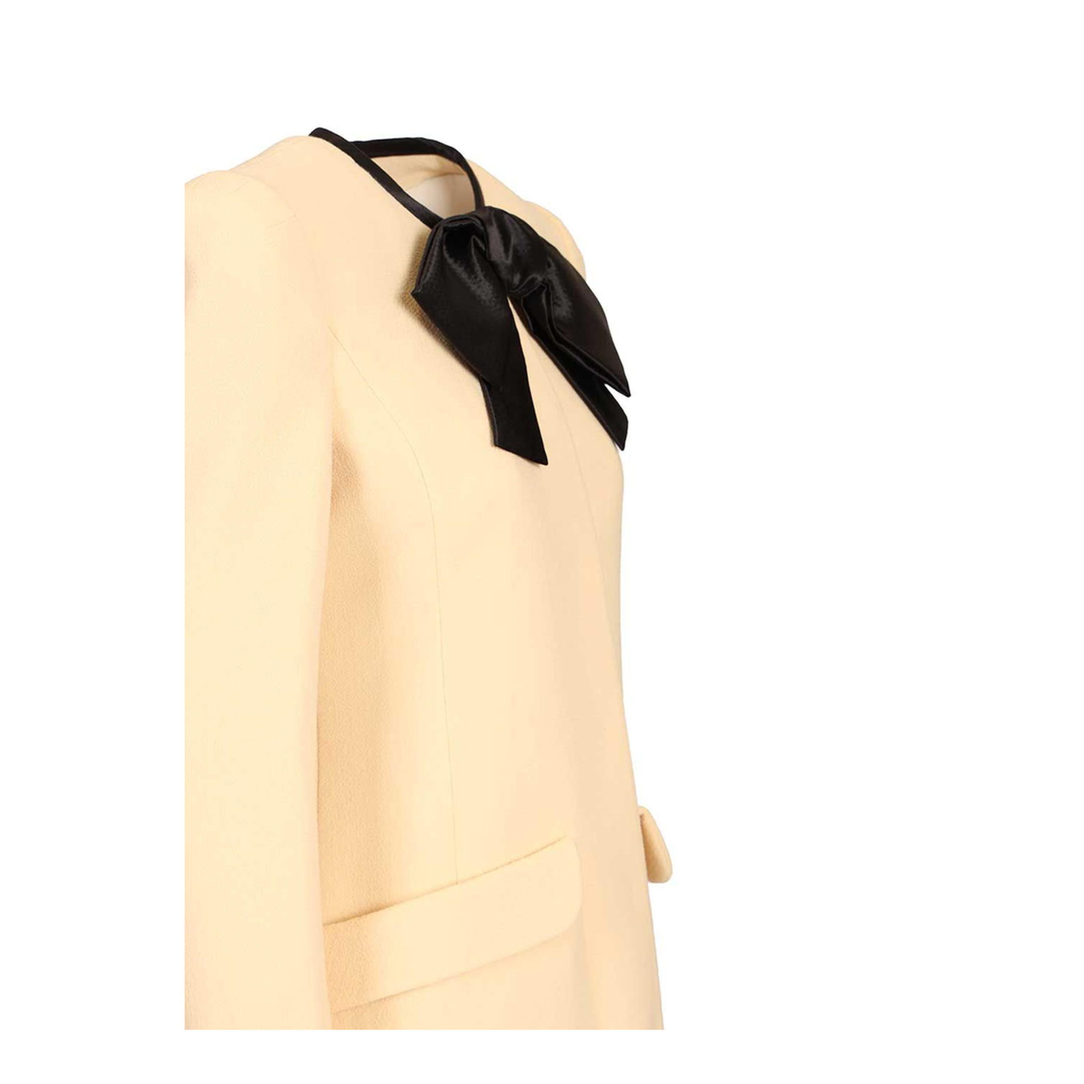 Wool Crepe Caban Jacket with Bow