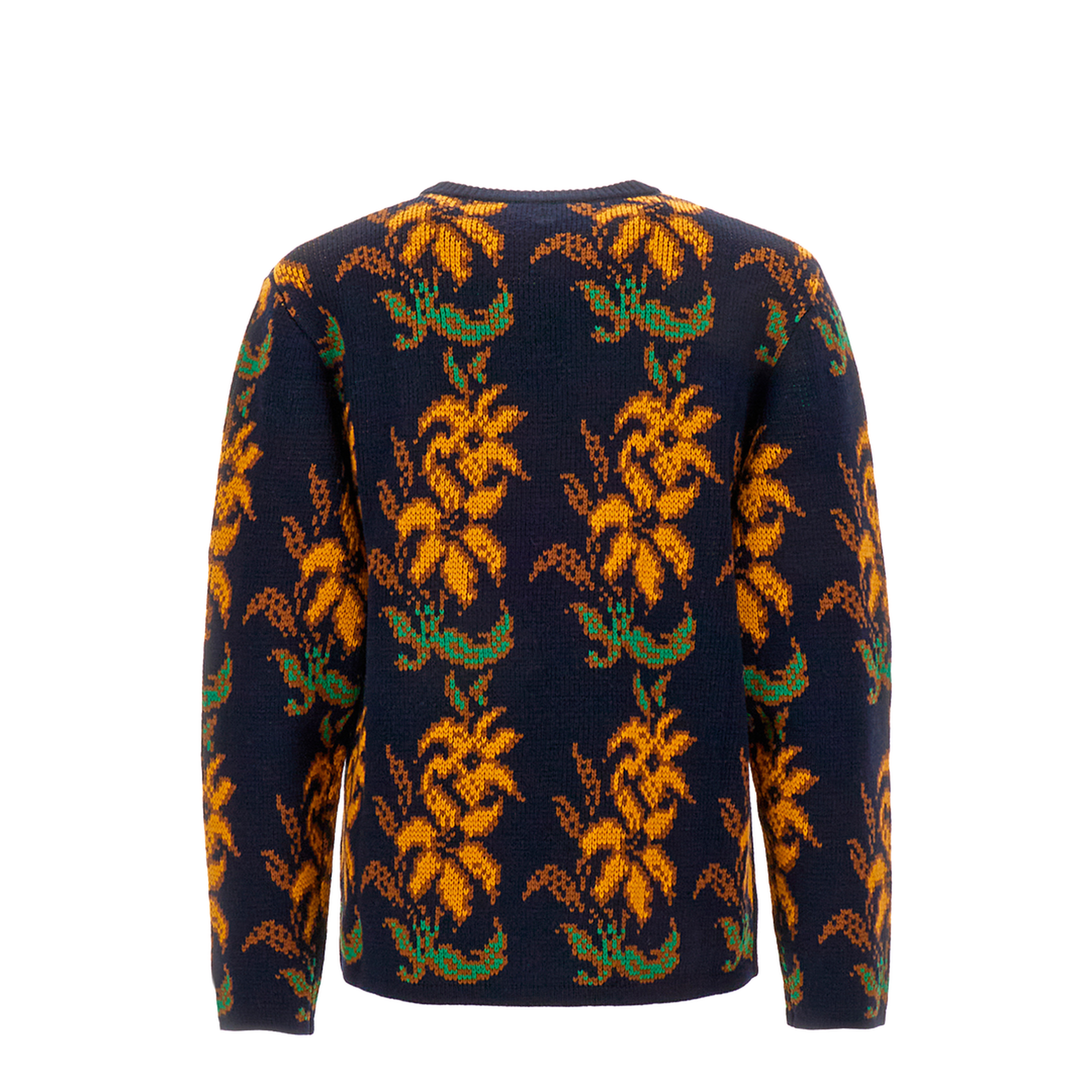 Floral Intarsia Knit Wool Jumper Blue