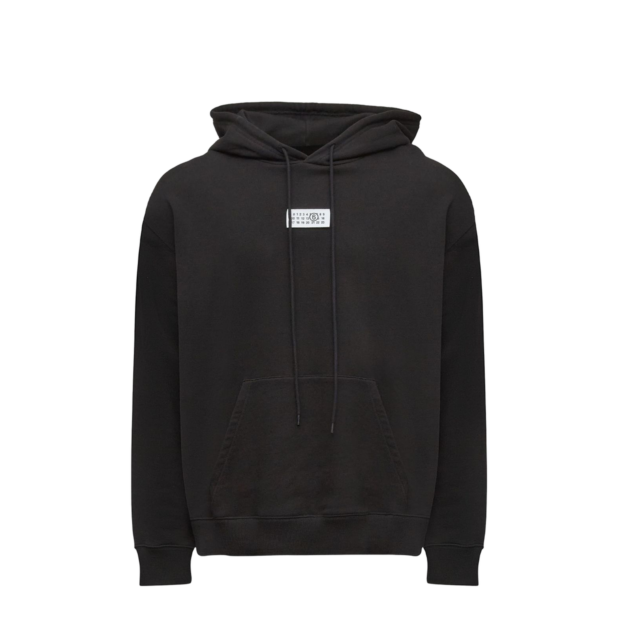 Black Front Pouch Pocket Adjustable Drawstring Hood Ribbed Cuffs Logo Patch Detailing