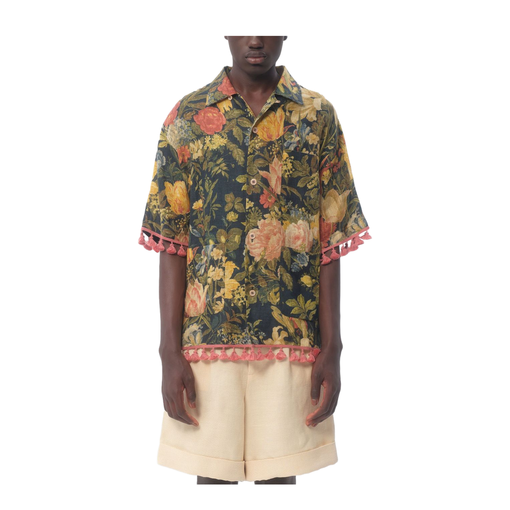 Linen Blend Bowling Shirt with Apres l'hiver Print