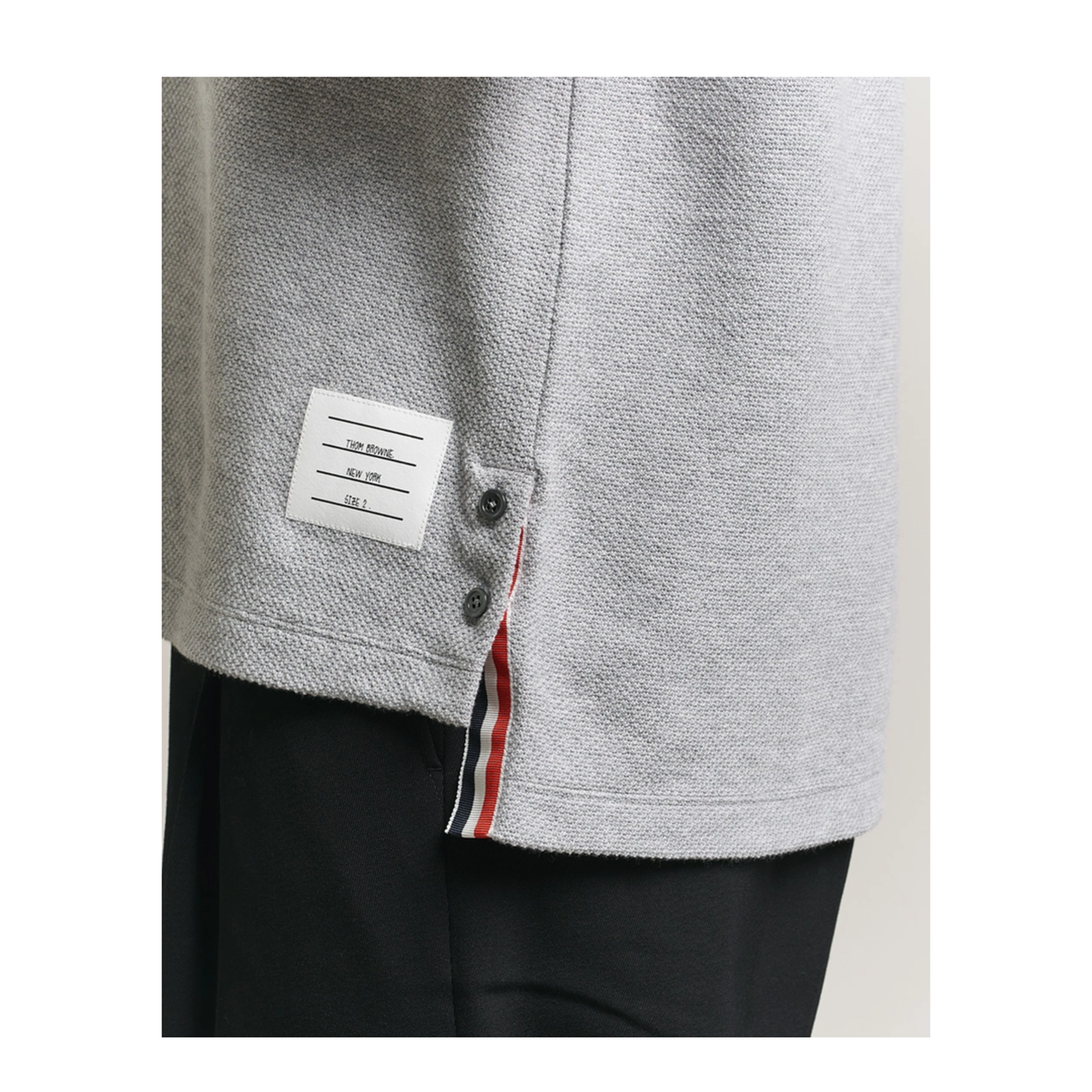 MAYFEYR - Thom Browne - Short Sleeve Tee In Textured Pique With Eng 4 Bar - MJS296AJ0248050