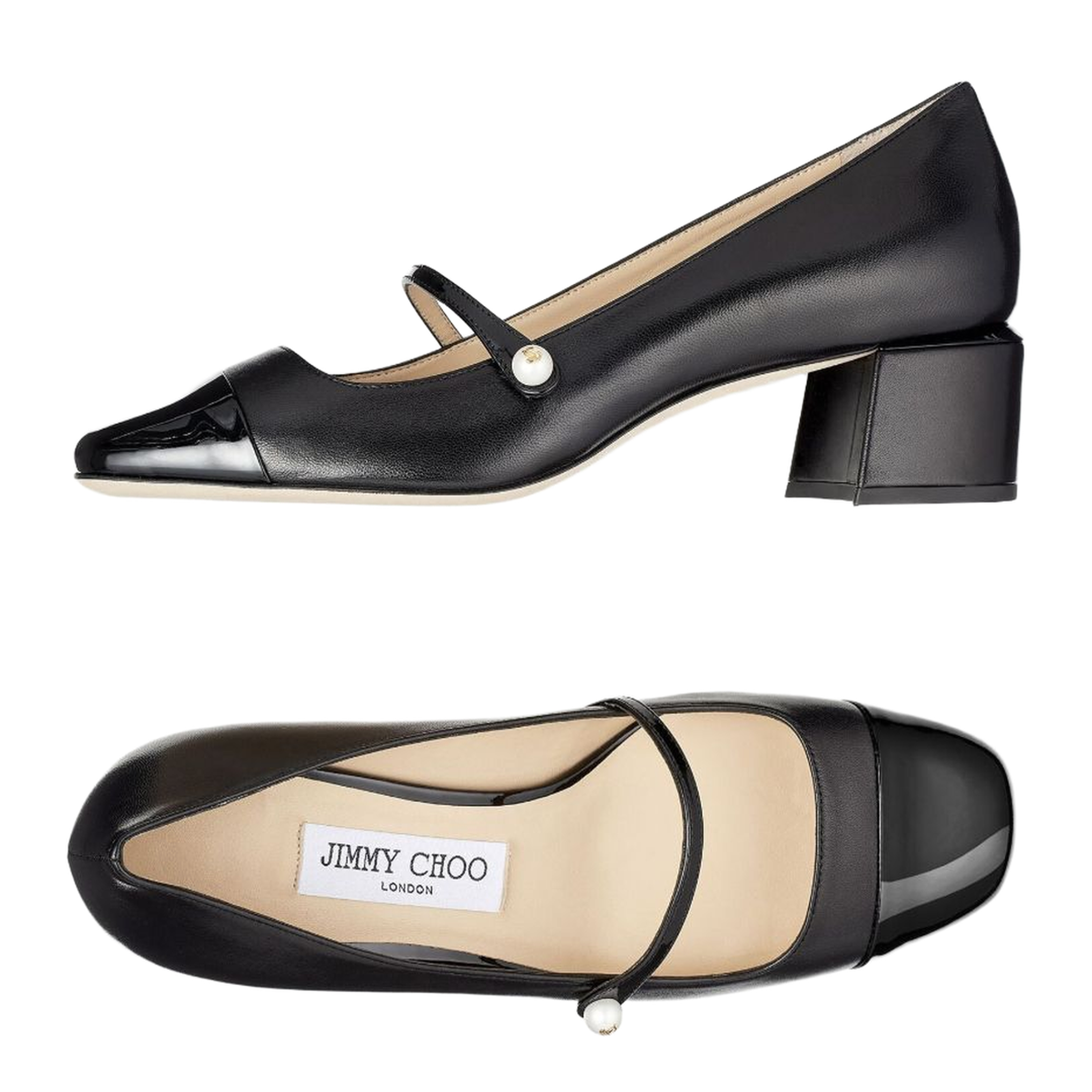 Black Nappa and Patent Leather Pumps