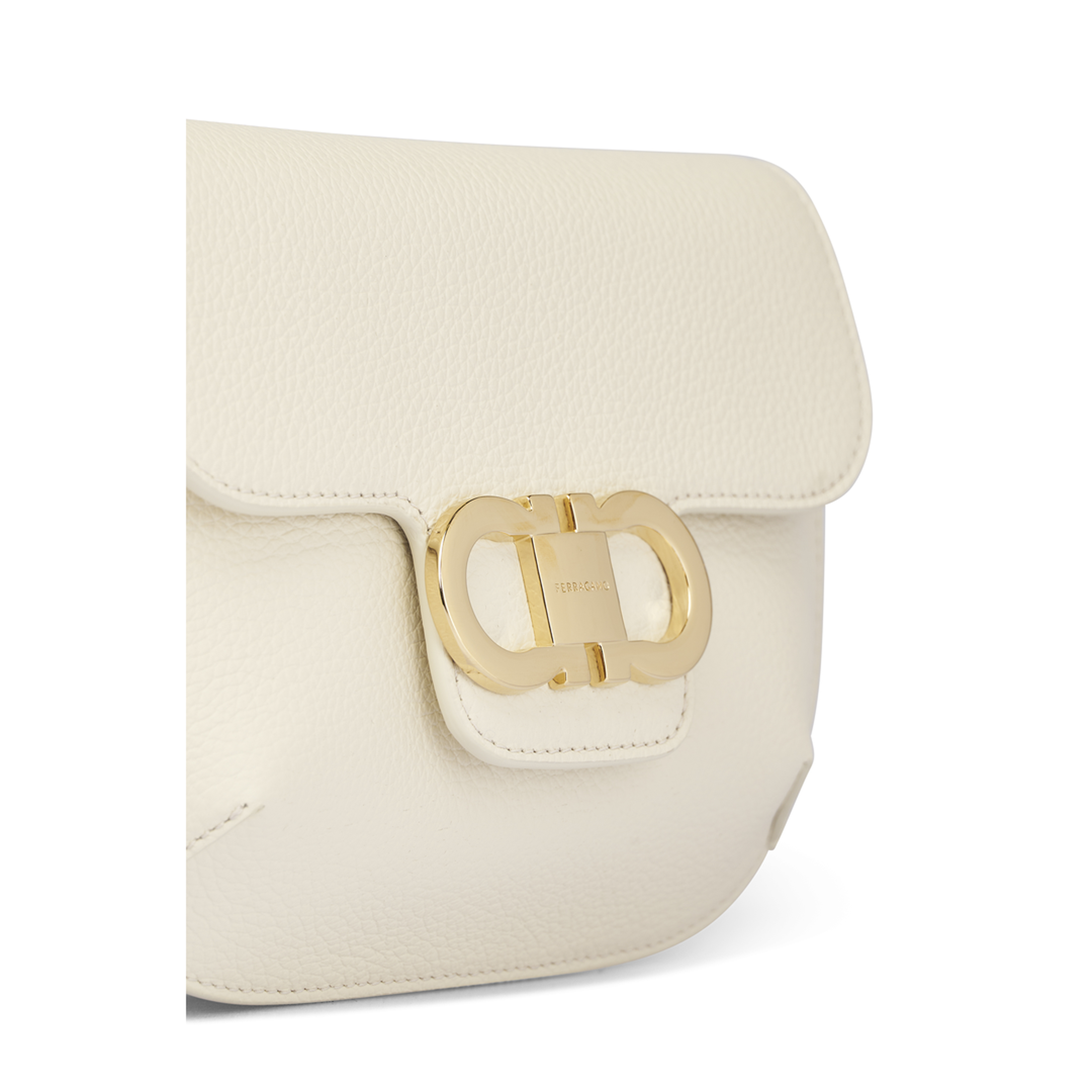 Double Gancini Mini Calf Leather Shoulder Bag - White