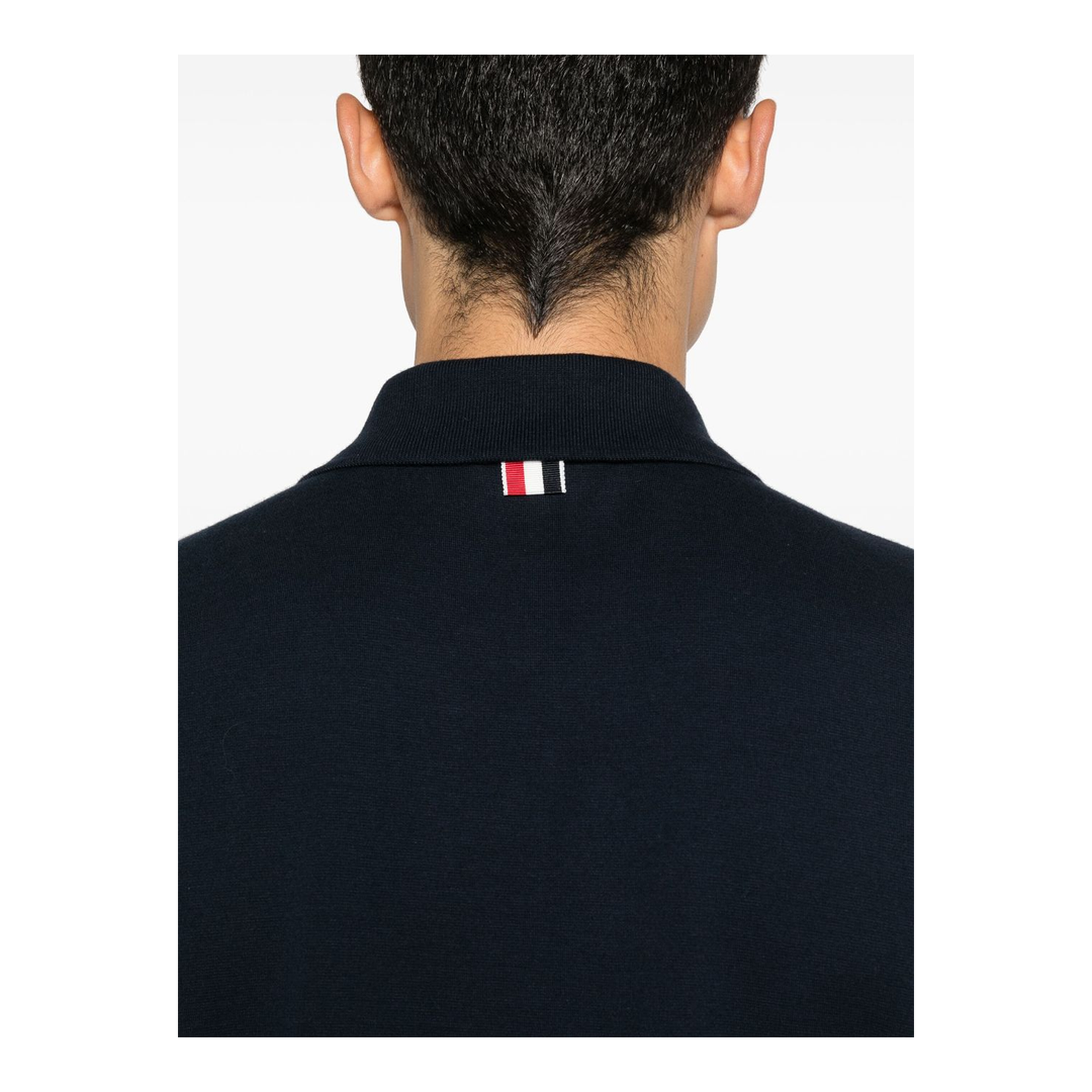 Navy Blue Cotton Polo with RWB Stripe