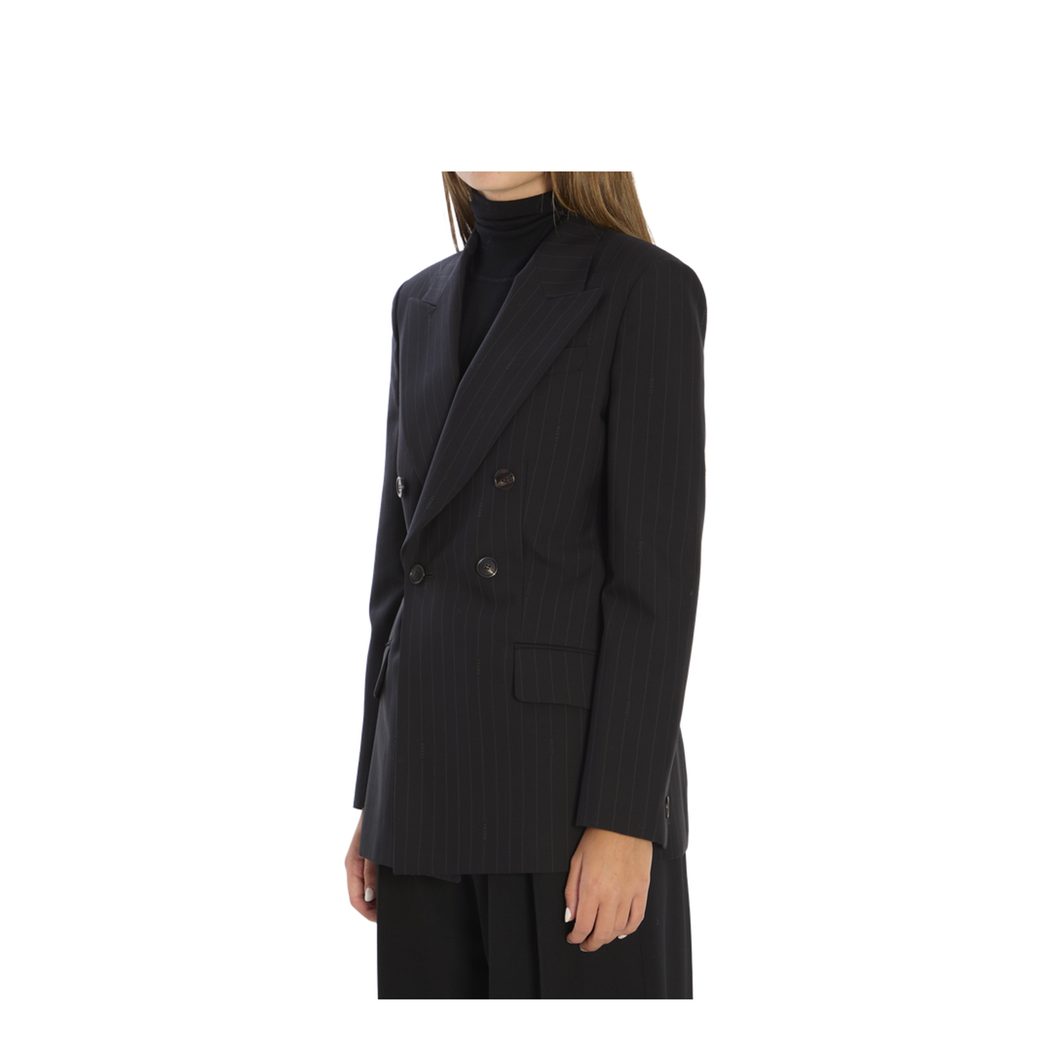 Pinstripe Wool Jacquard Jacket in Black