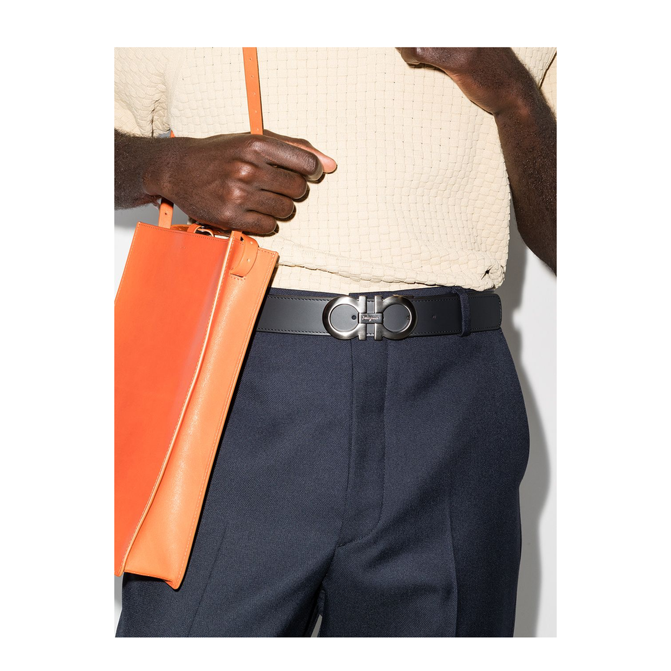 Gancini Reversible Leather Belt - Black
