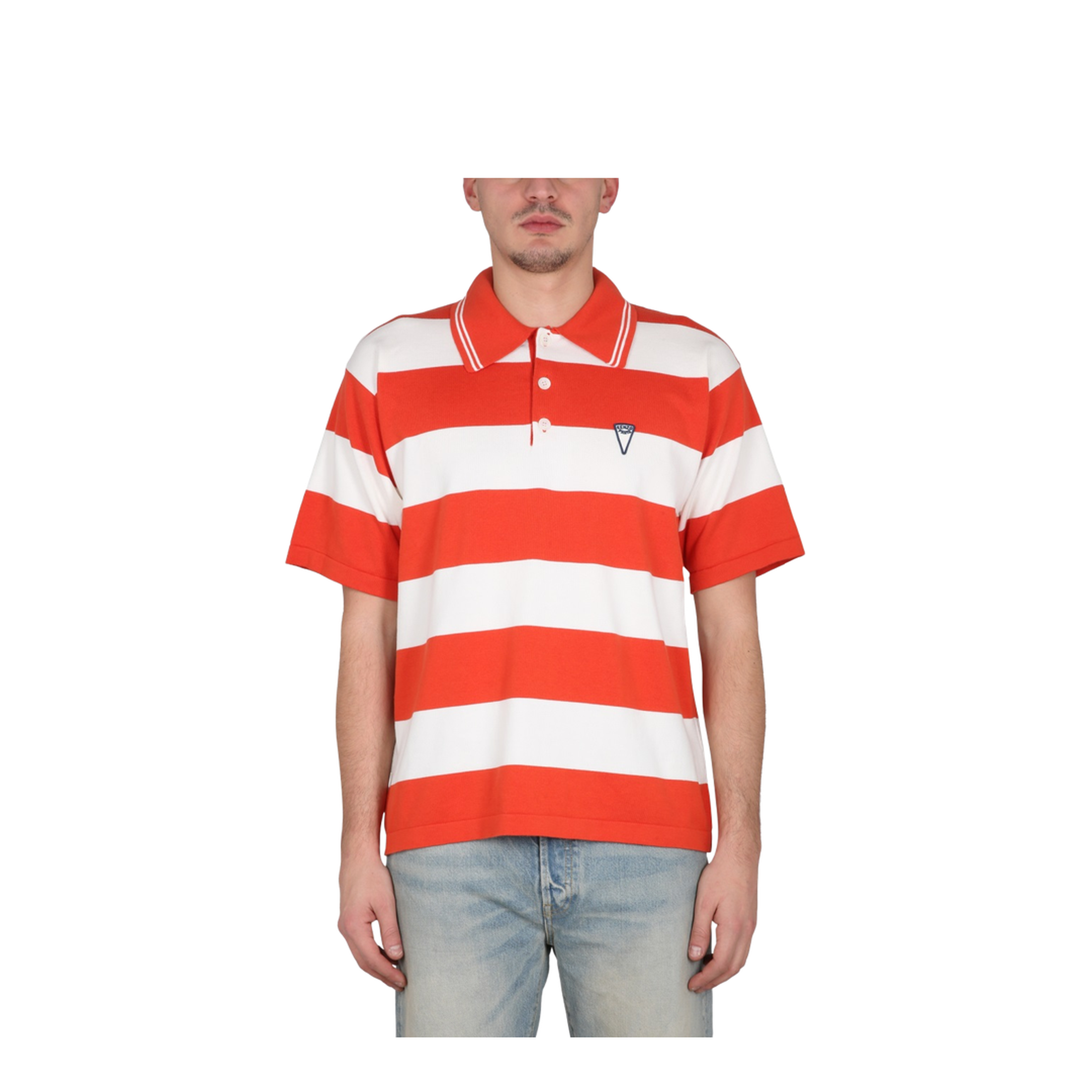 Orange Striped Cotton Polo Shirt