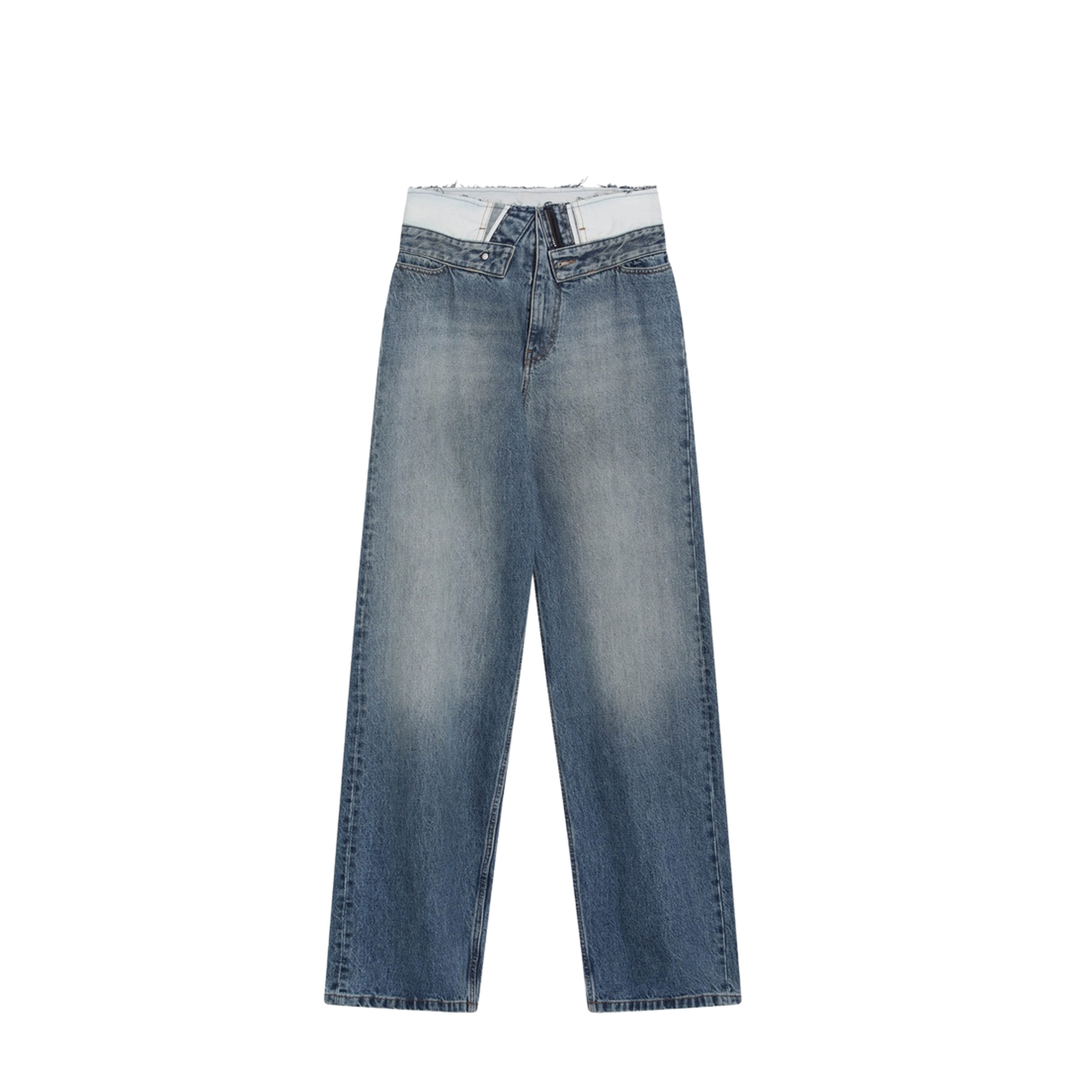 Light Blue Washed Jeans with Layered Waistband