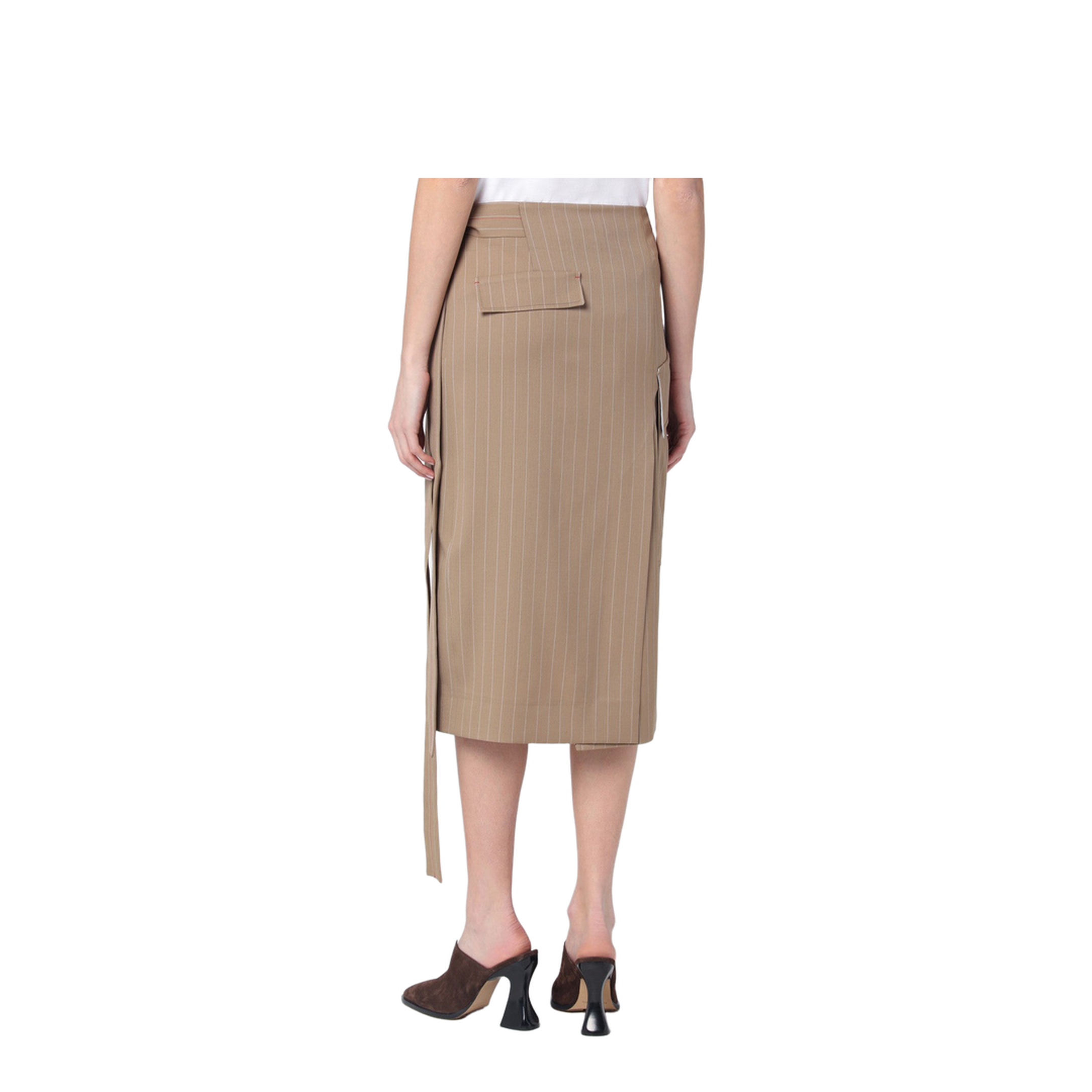 Sand-coloured Pinstriped Wrap Skirt