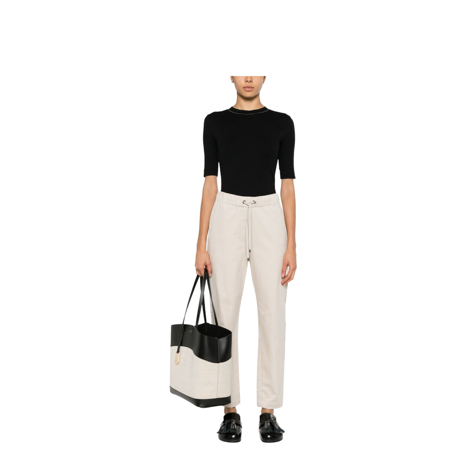 Black Cotton Blend T-shirt with Monili Detail