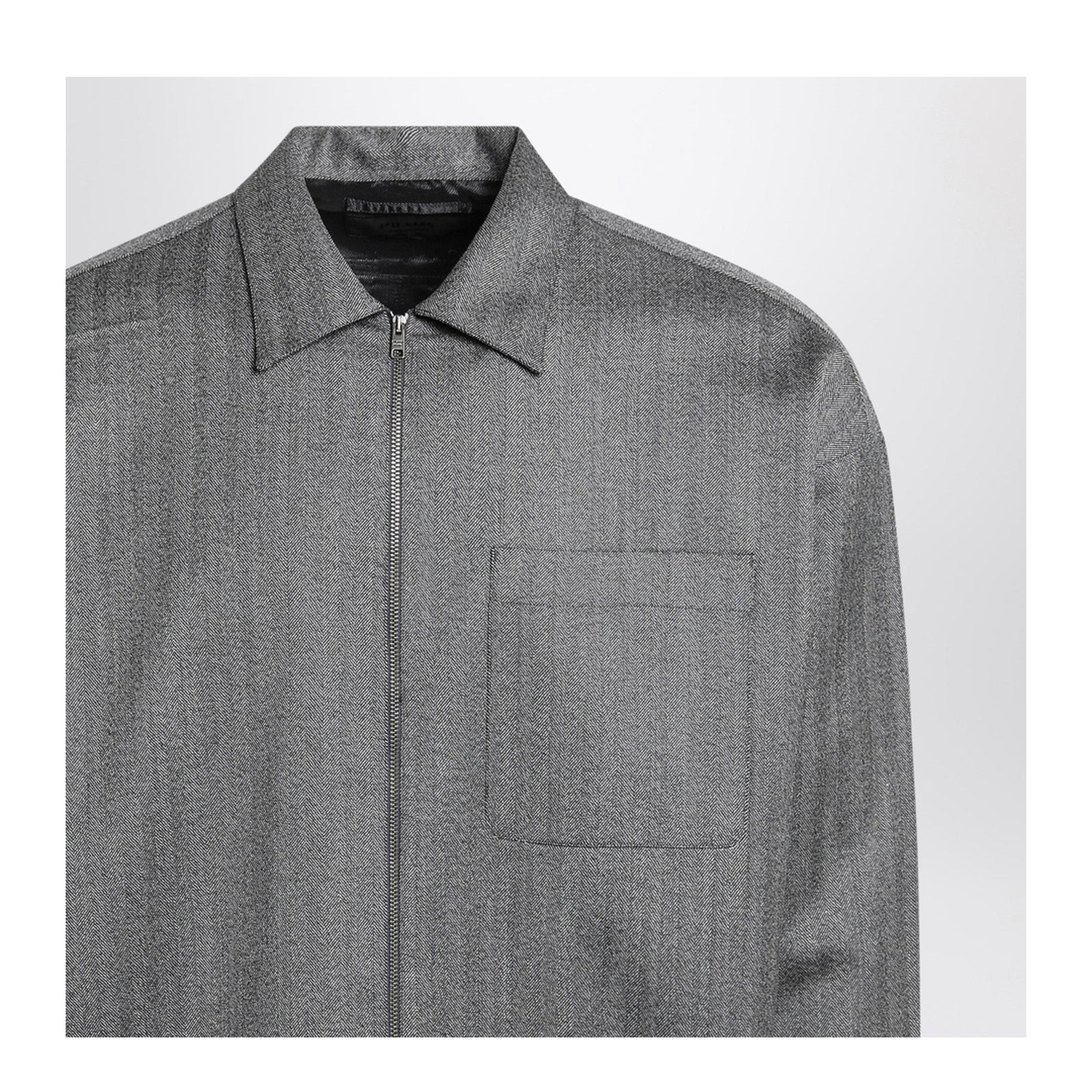 Gray Wool Overshirt with Zip