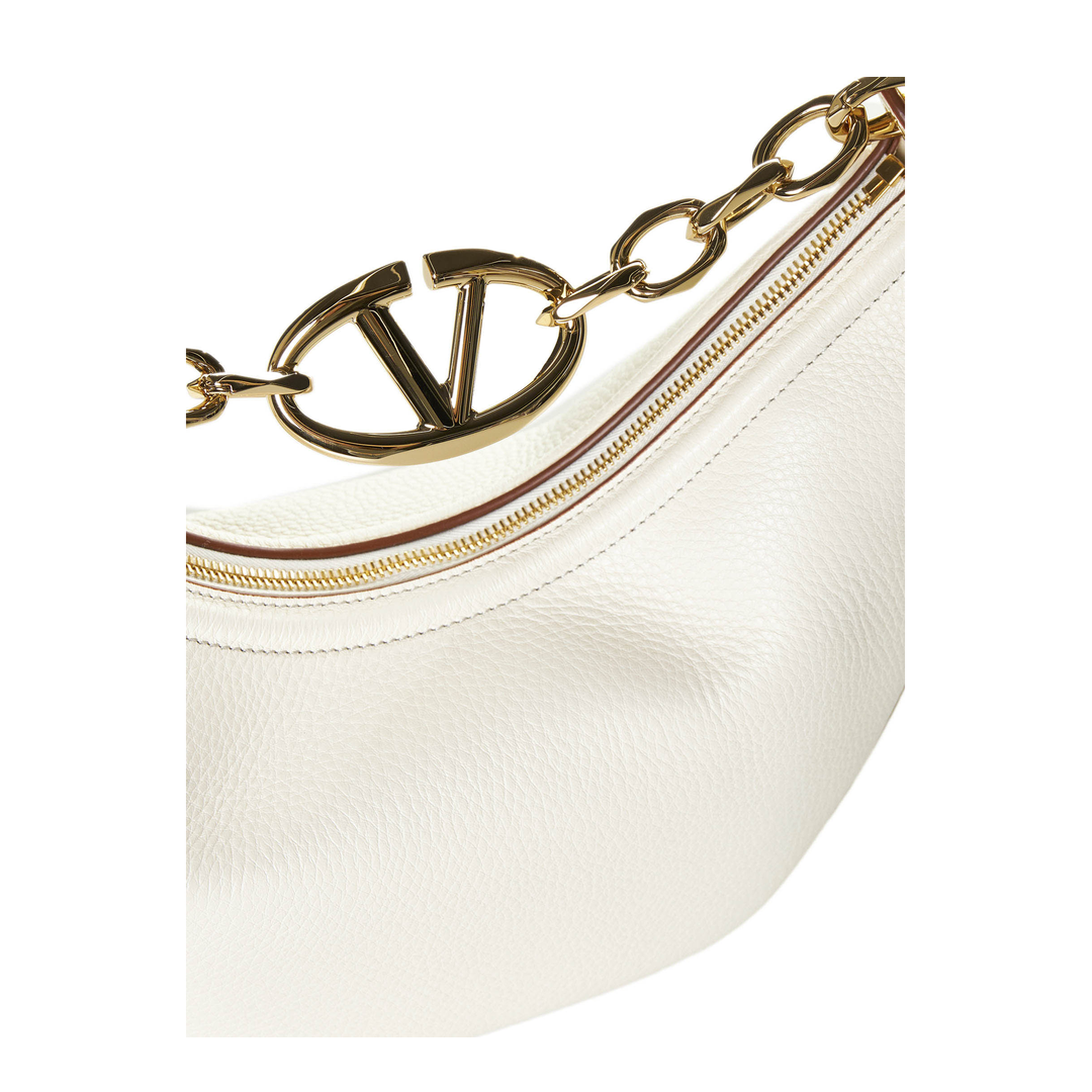 Ivory Leather Small Hobo Vlogo Moon Handbag