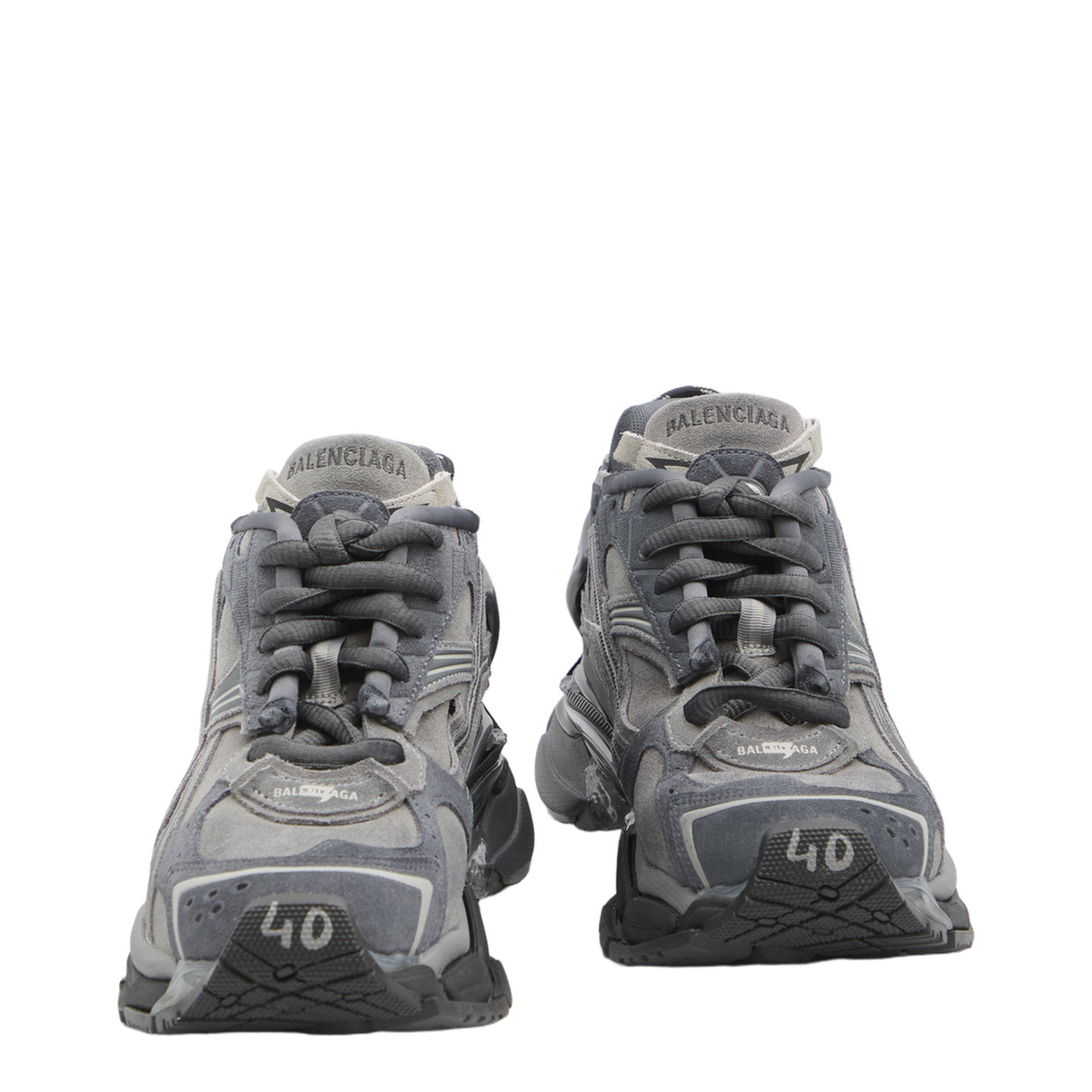 Runner Sneakers in Grey Leather and Textile