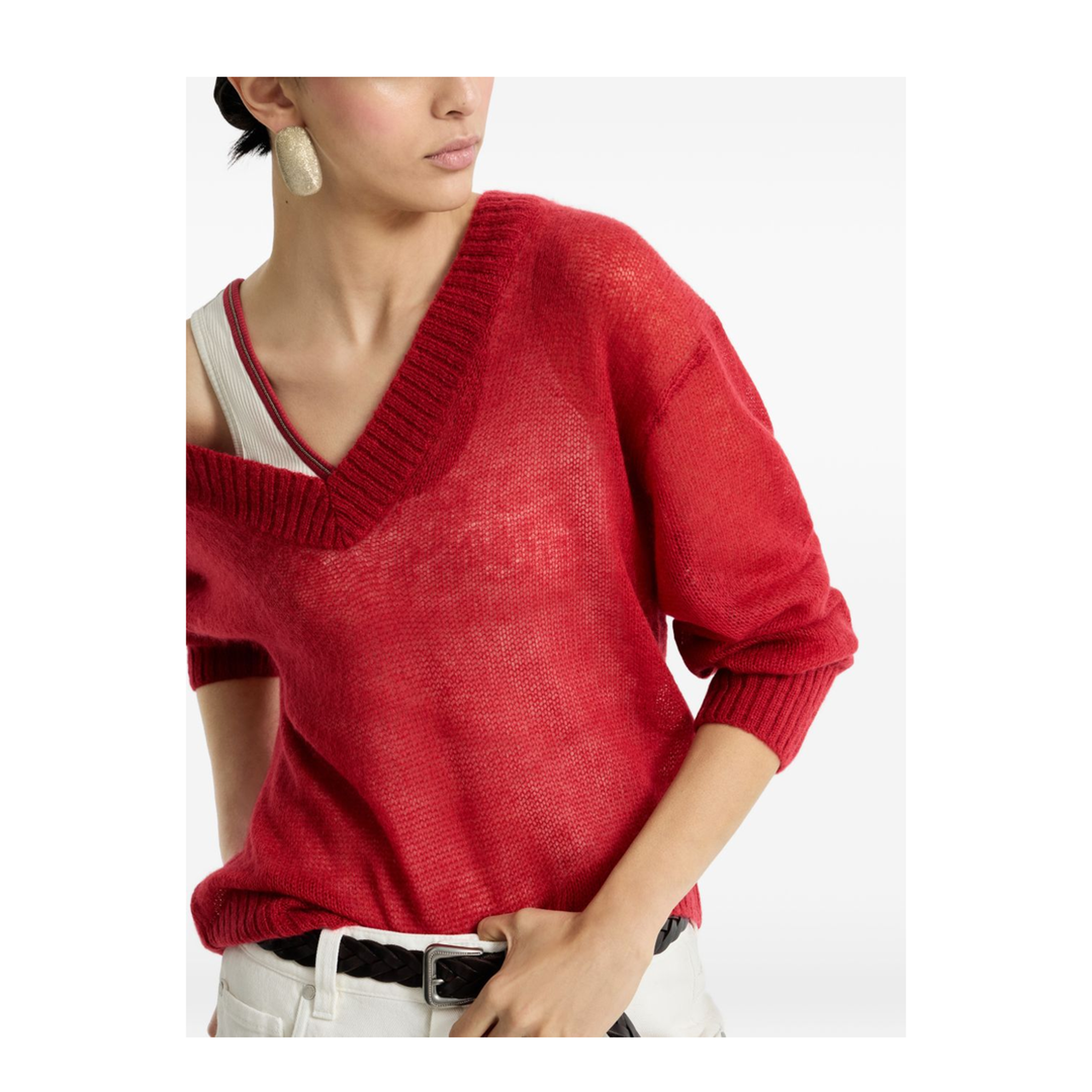 V-neck Knitted Sweater Red