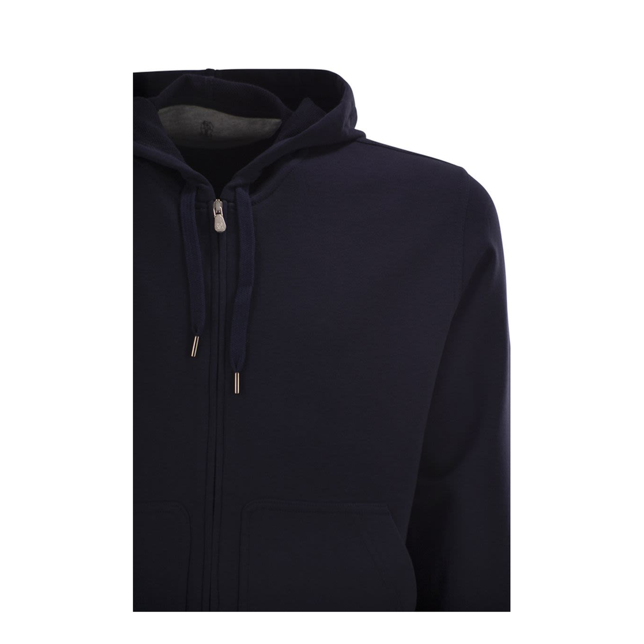 Zipped Cotton Fleece Sweater Blue