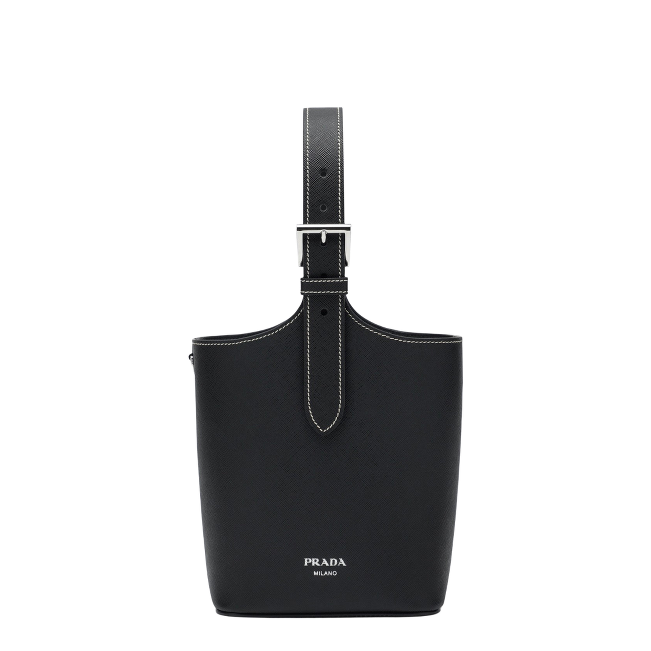 Smooth Leather Bucket Bag - Black