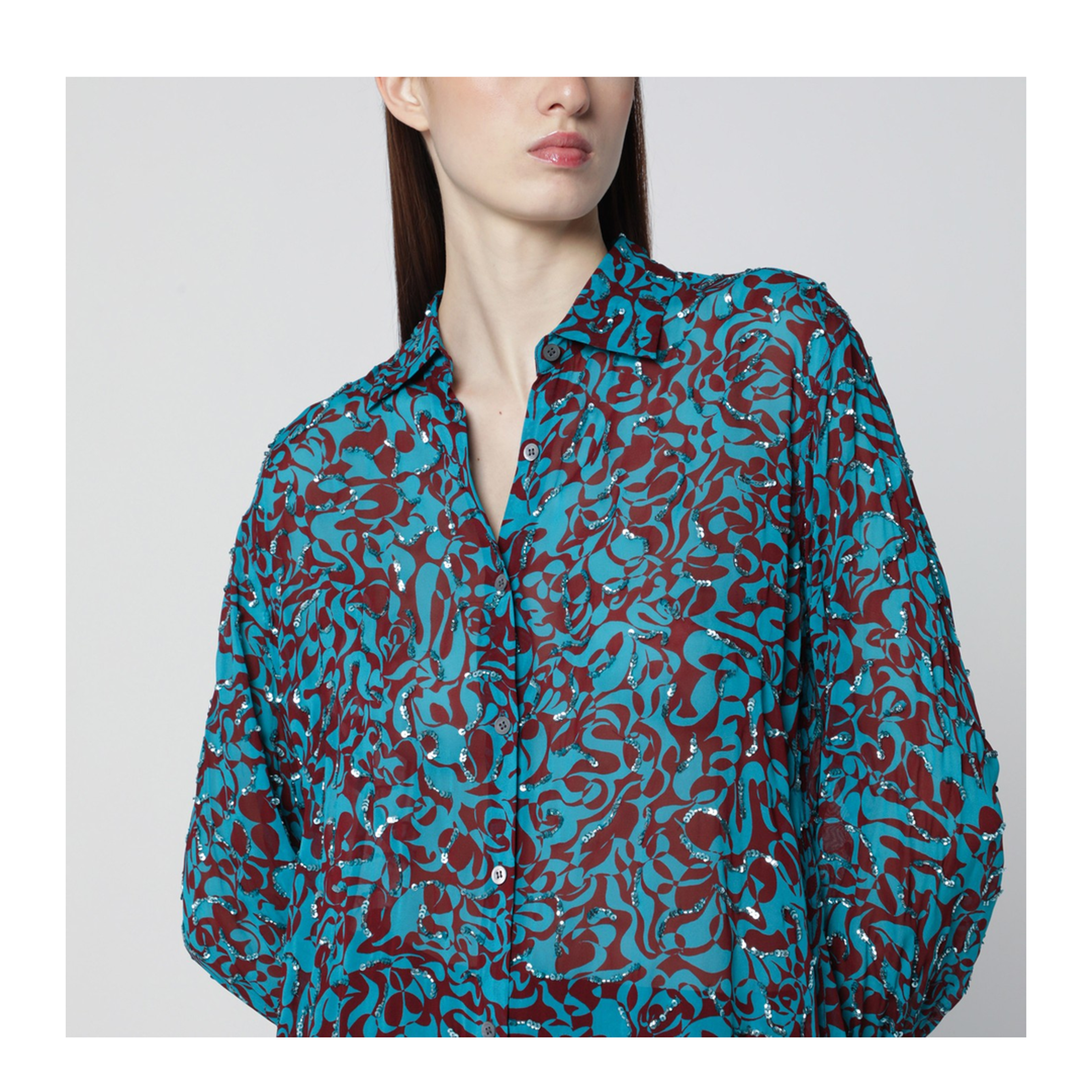 Shirt with Turquoise Sequin Print