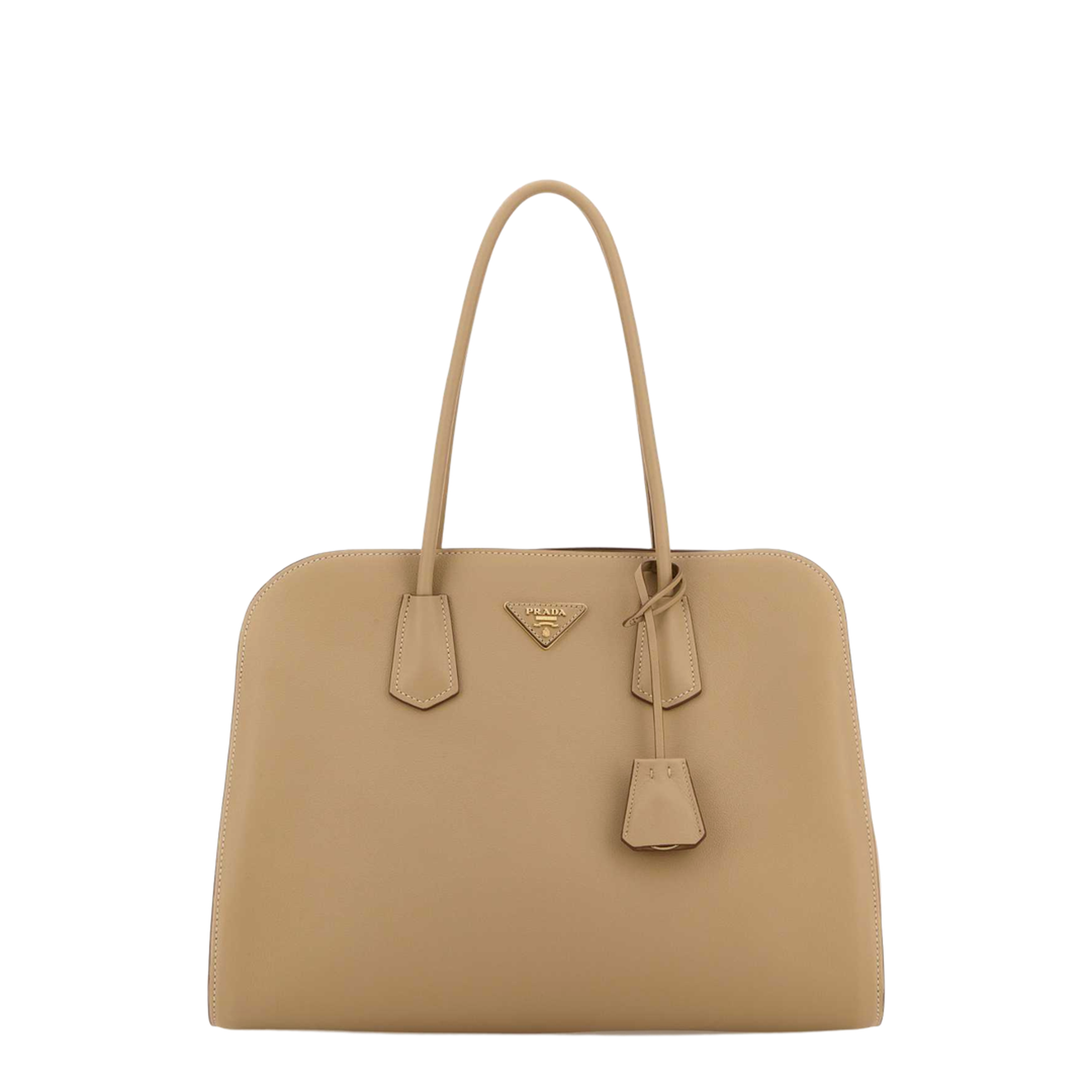 Beige Leather Shopping Bag
