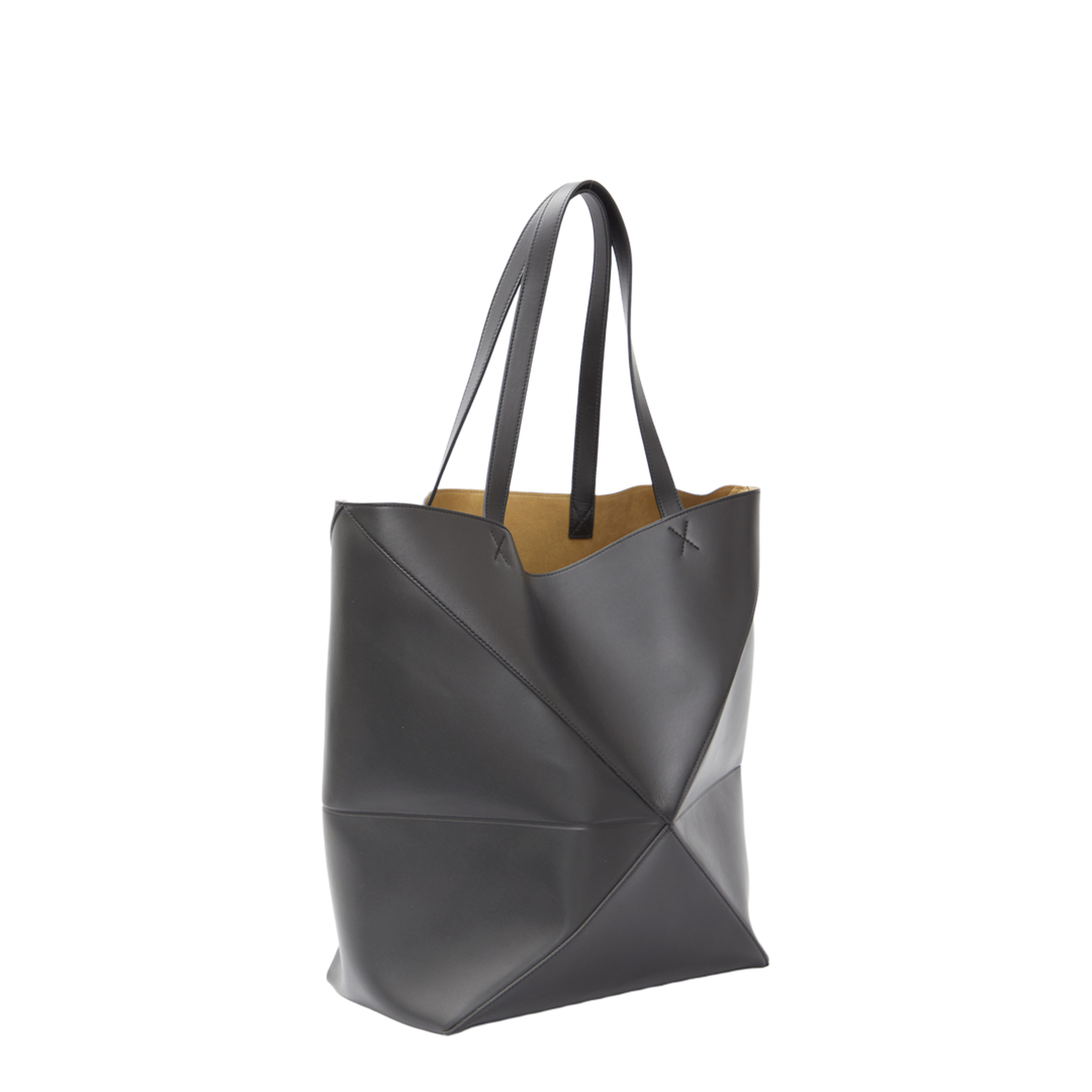 Puzzle Fold XL Leather Tote Bags - Black