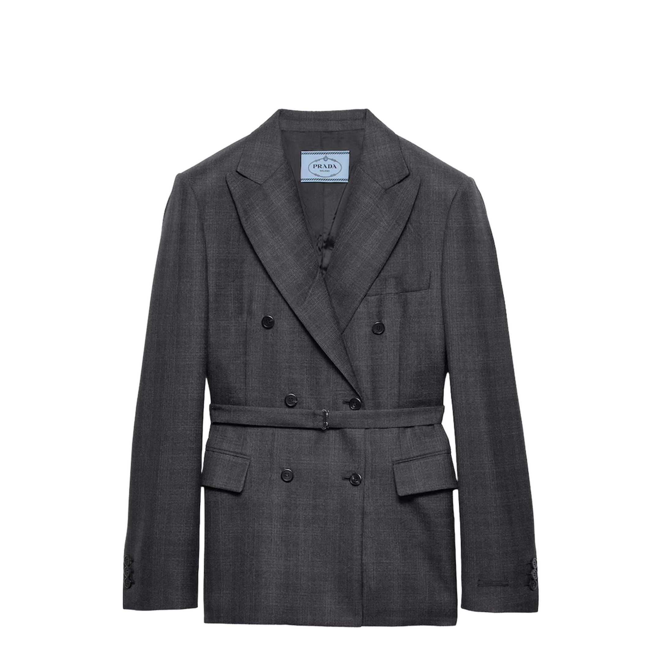 Double-breasted wool jacket with check pattern