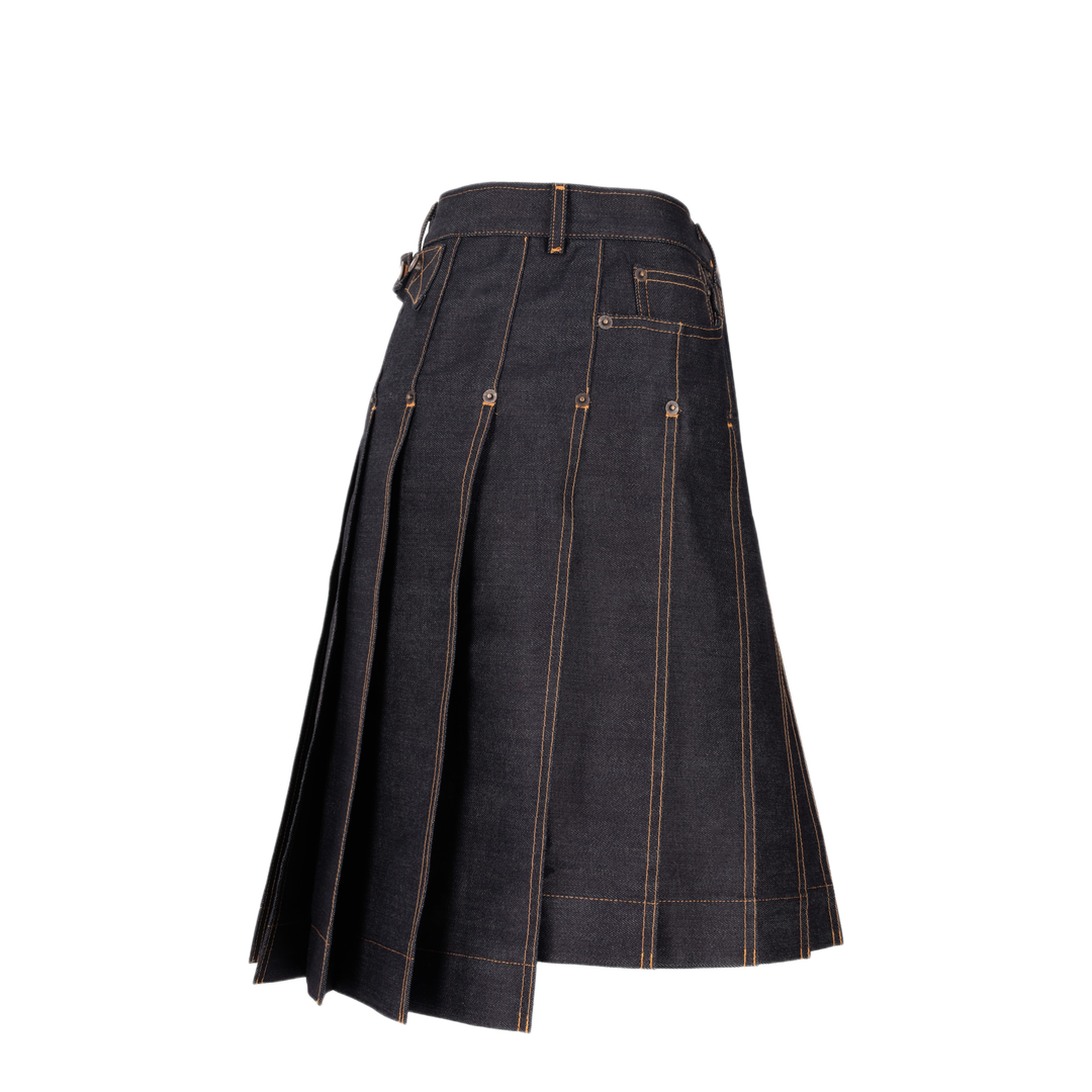 MAYFEYR - Thom Browne - Bermuda Length Classic 5-Pocket Pleated Skirt In Lightweight Japanese Selvedge Denim - FGCA49AF1249415