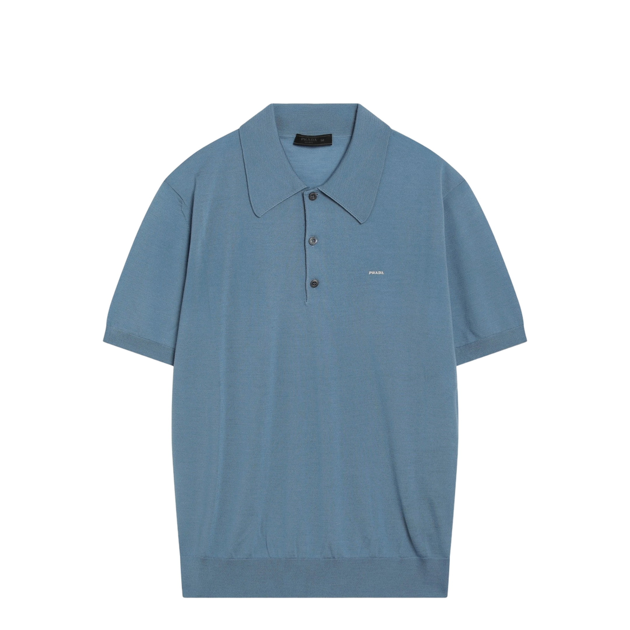 Air-force blue combed wool polo shirt