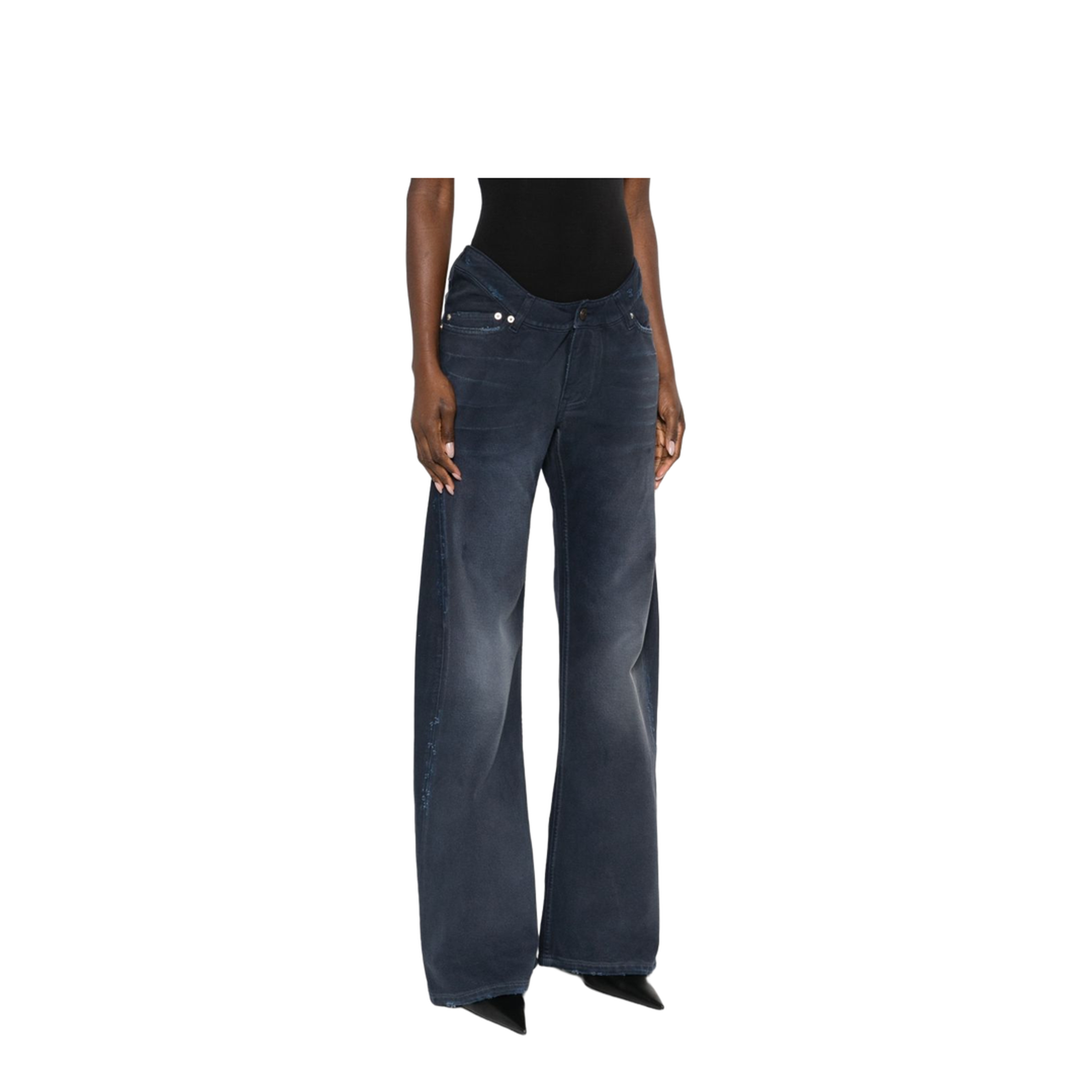 Curved Waist Pants in Navy/Dirty Dark