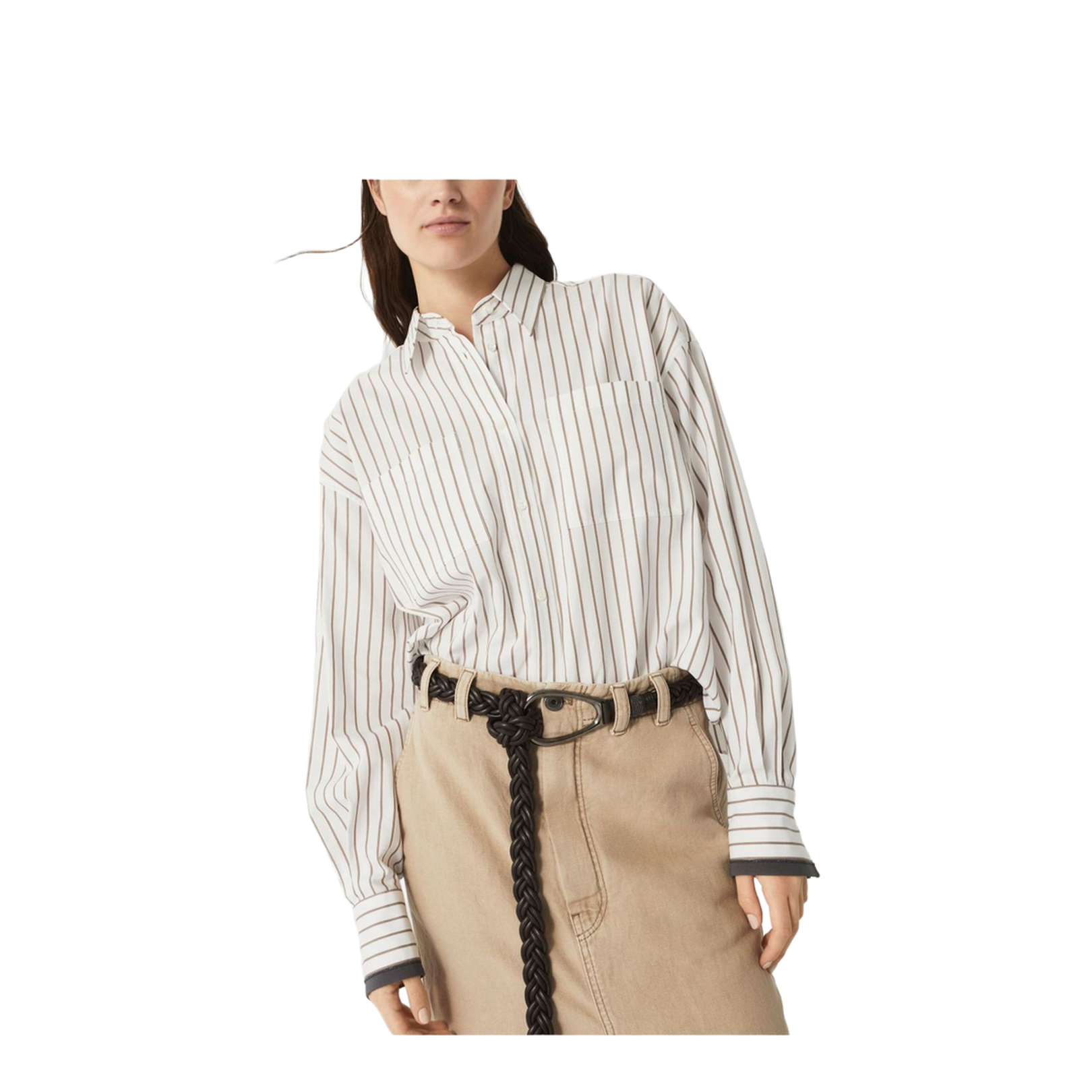 Striped Cotton Twill Shirt with Shiny Cuffs