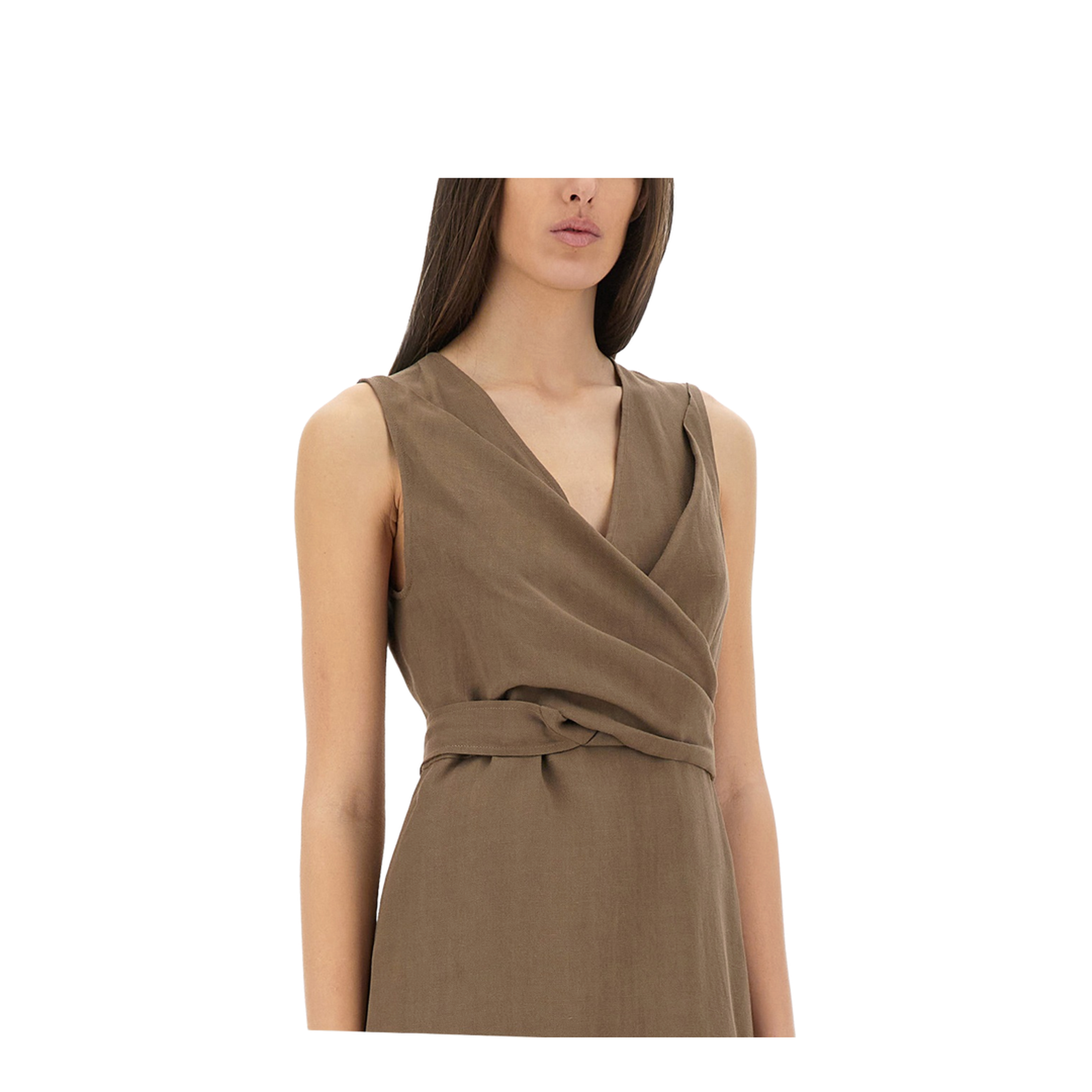 Wrap-Effect Dress Brown