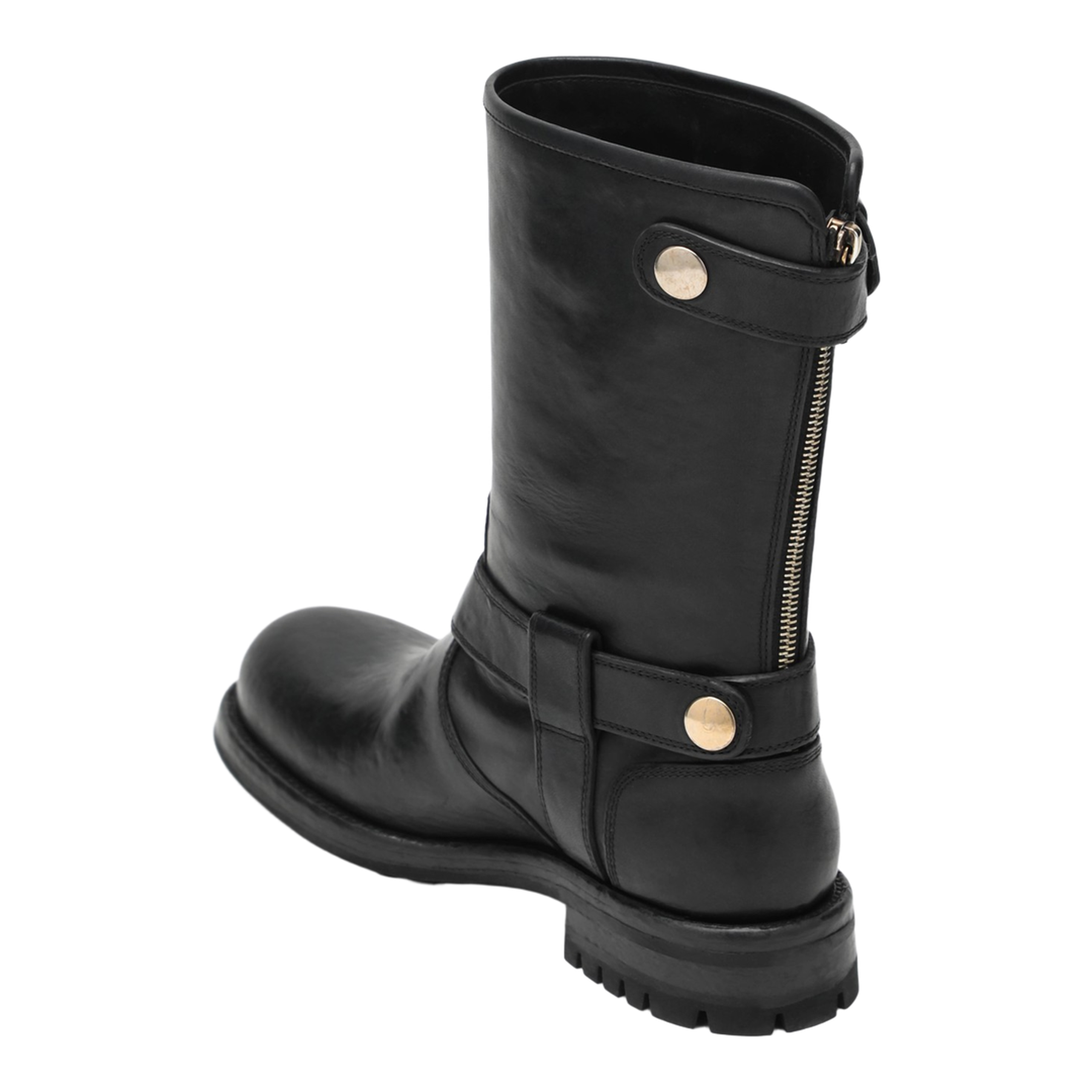 Black leather boot with buckles