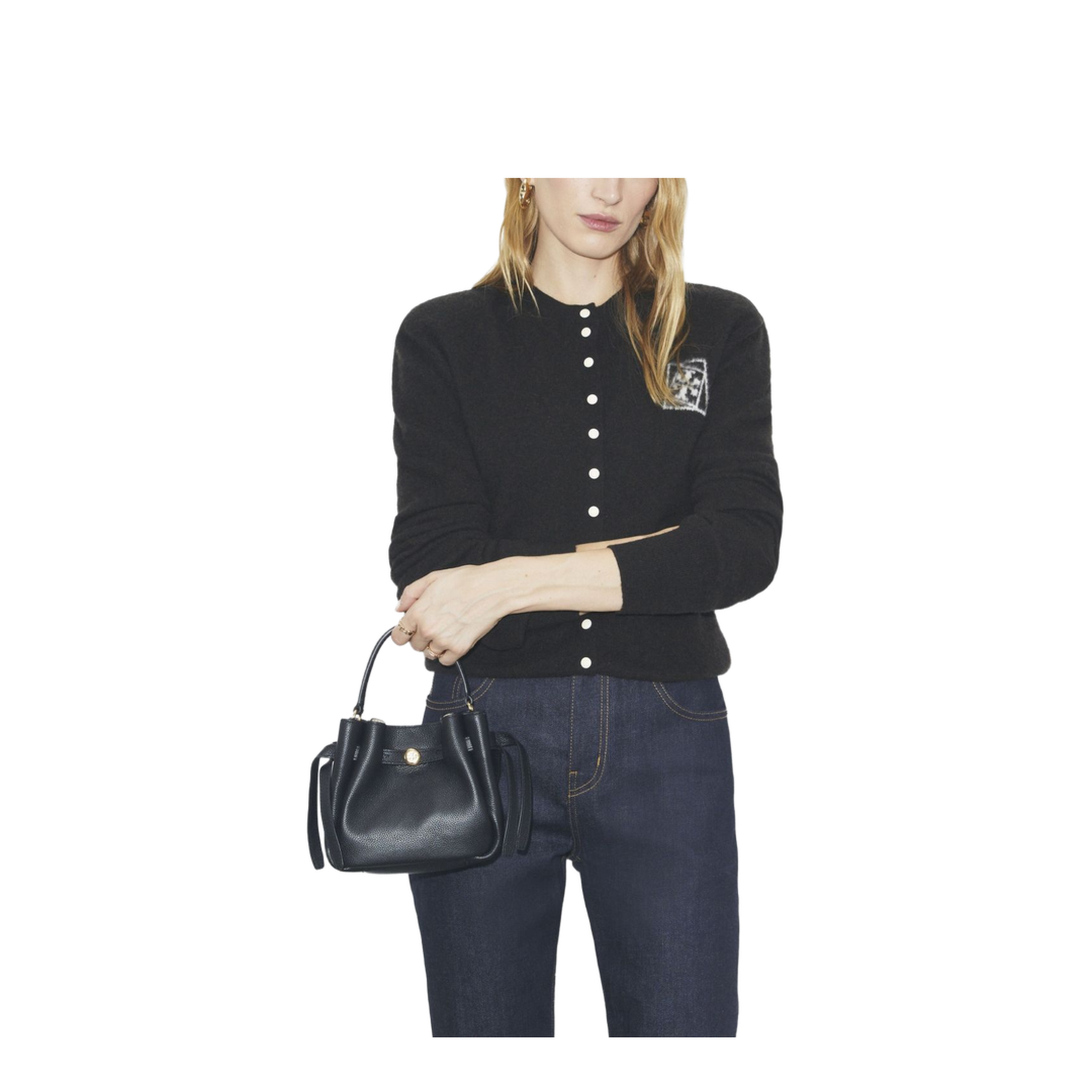 Romy Mini Calfskin Bucket Bag - Black