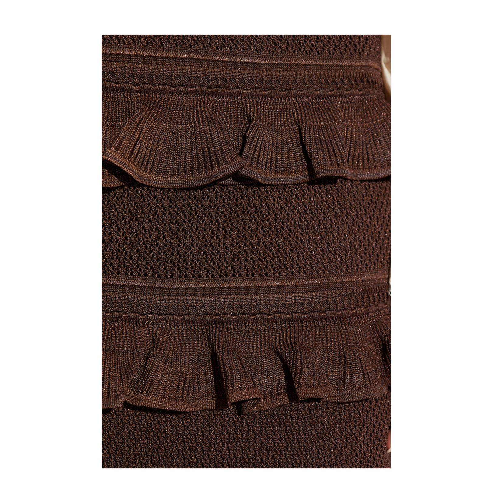 Hypnotic Lace Frill Metallic-Knit Midi Skirt