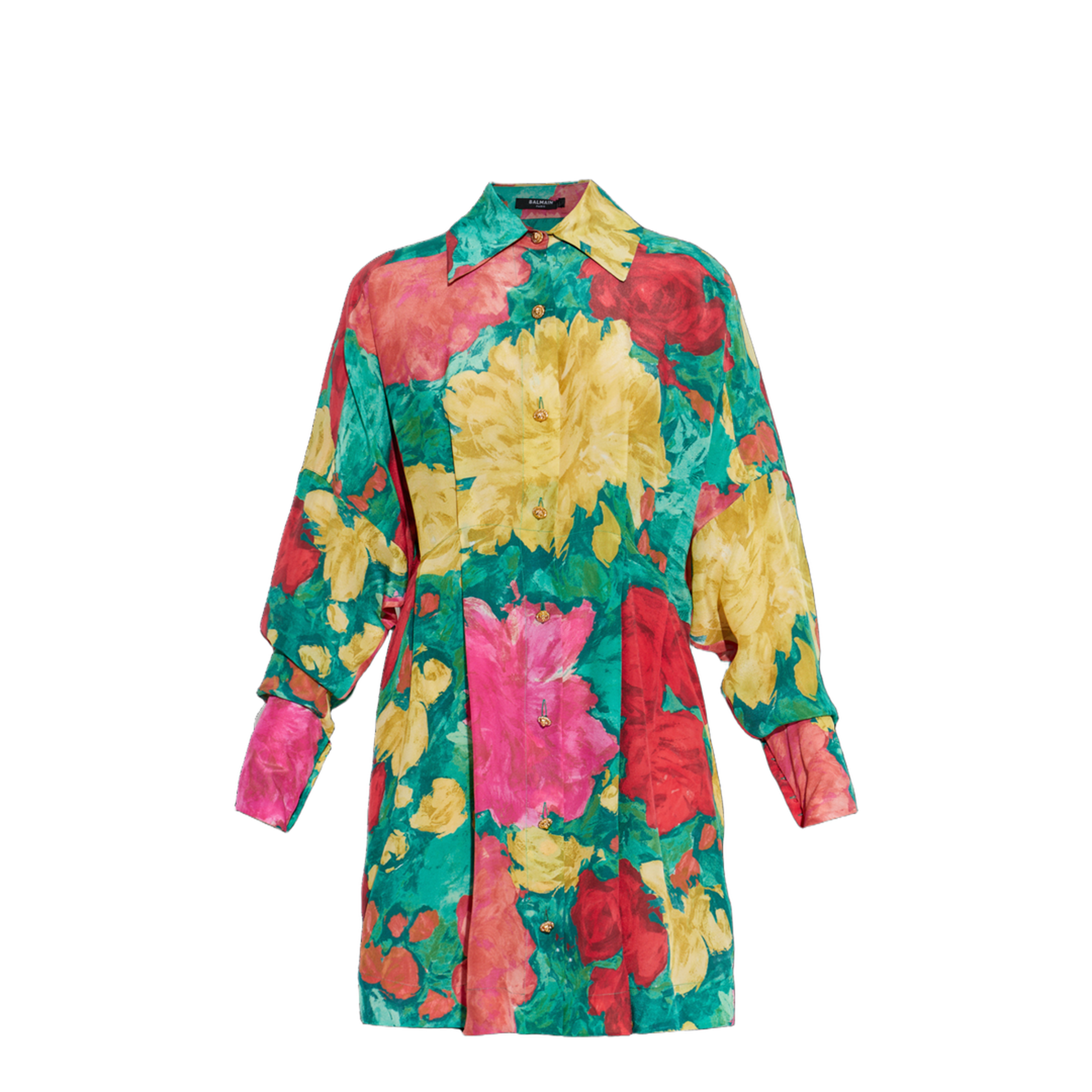 Crepe Shirt Dress with Roses Print