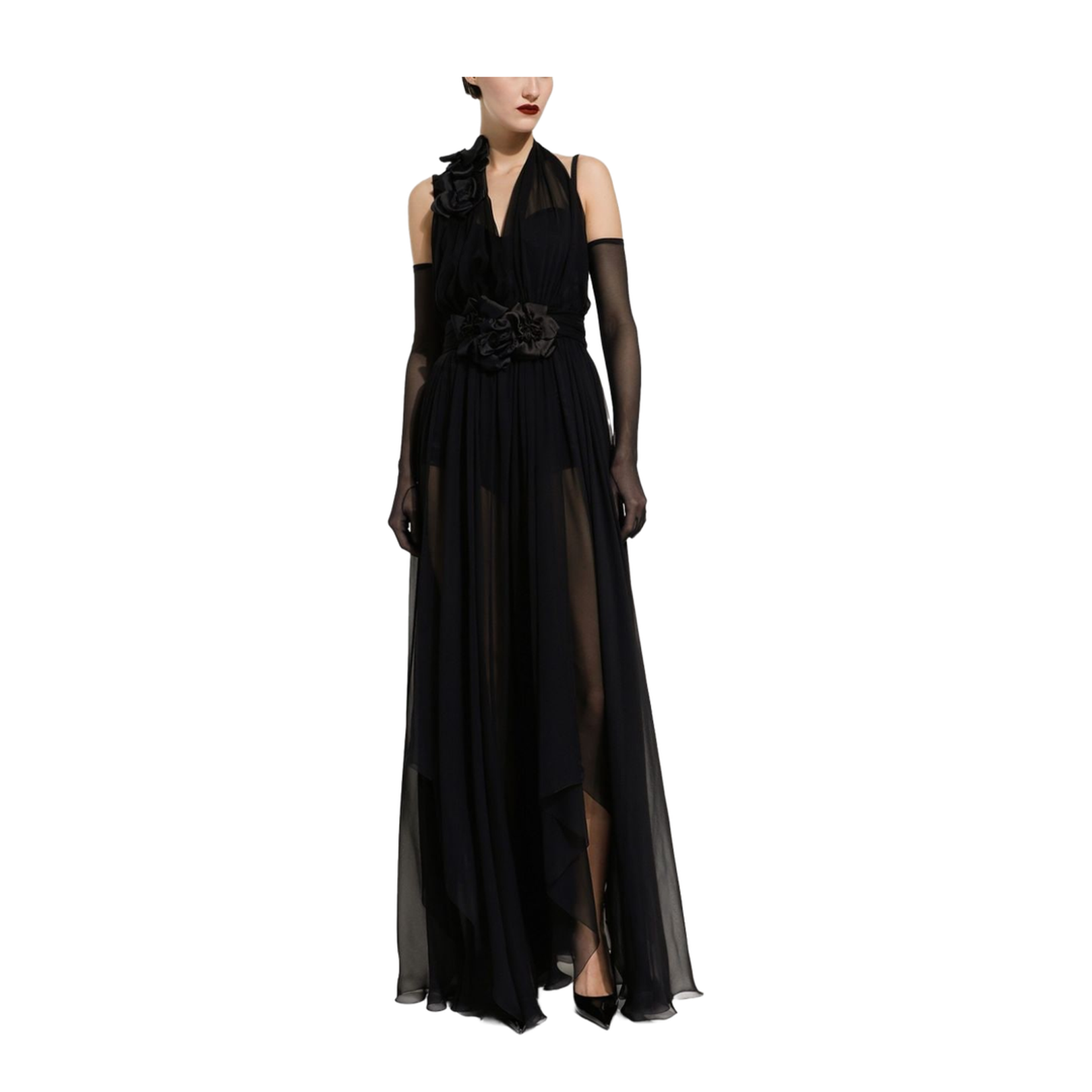 Elegant Floral Detail Pleated Dress