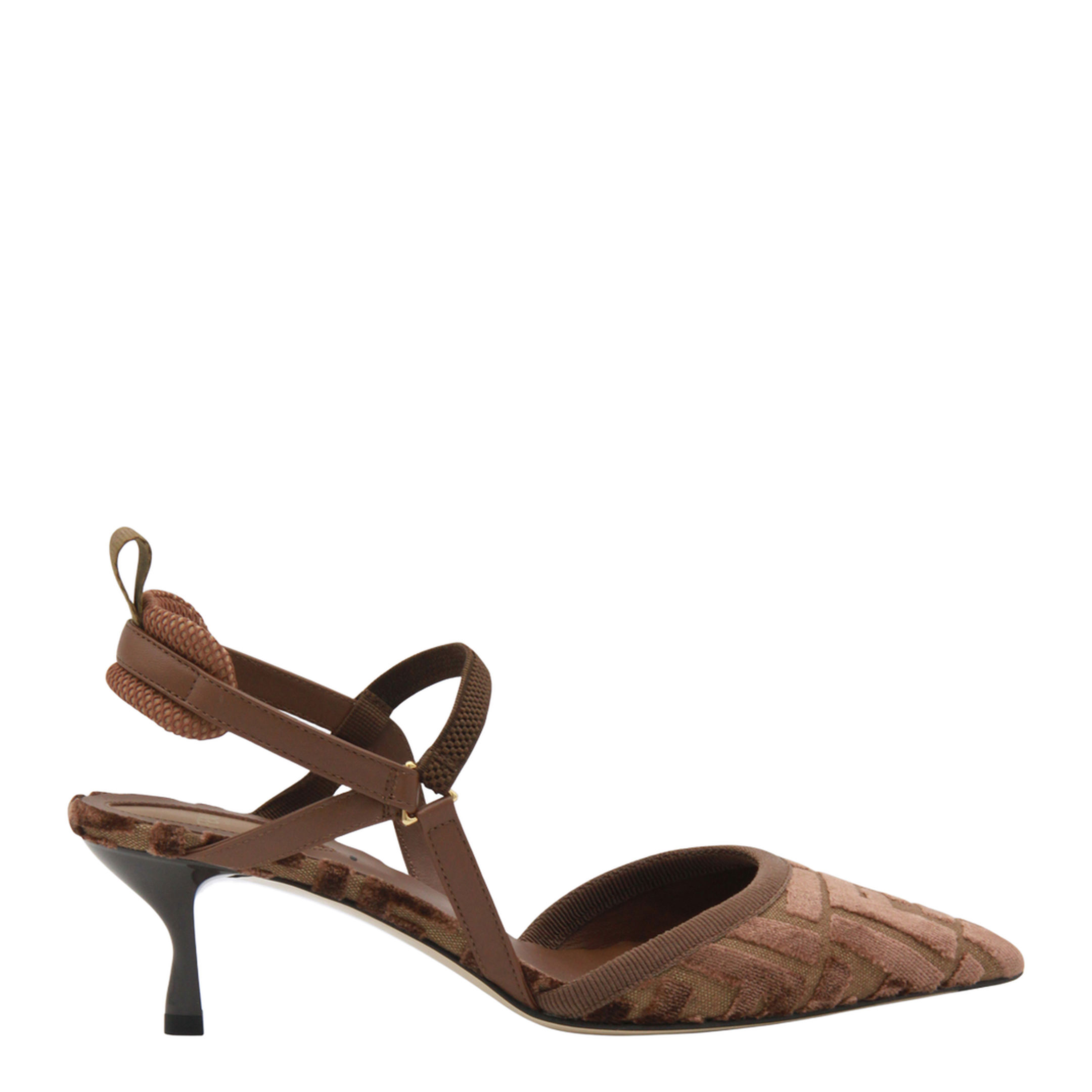 Brown FF Motif Jacquard Velvet Slingback Strap Pointed Toe