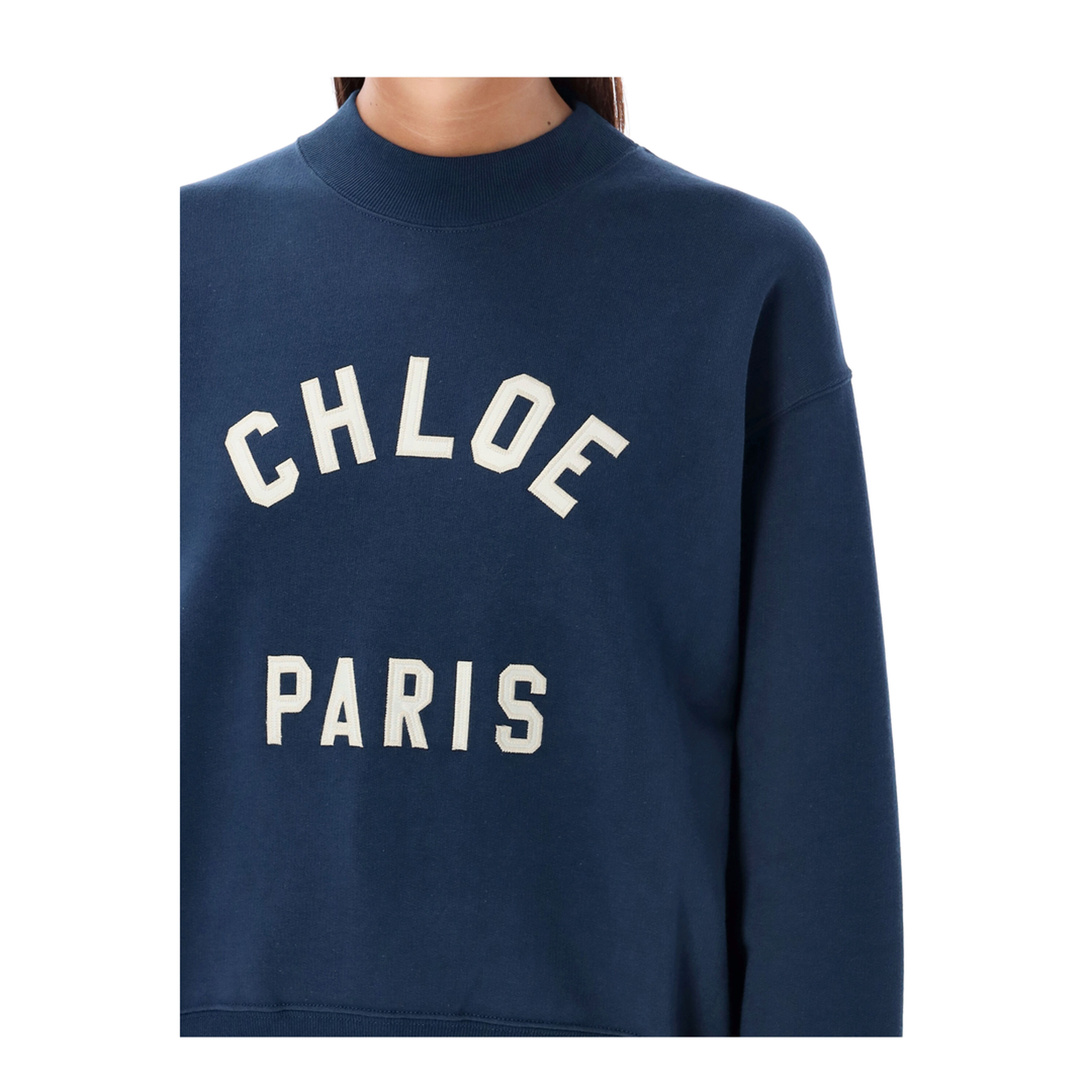 Mock-neck logo sweater in cotton fleece