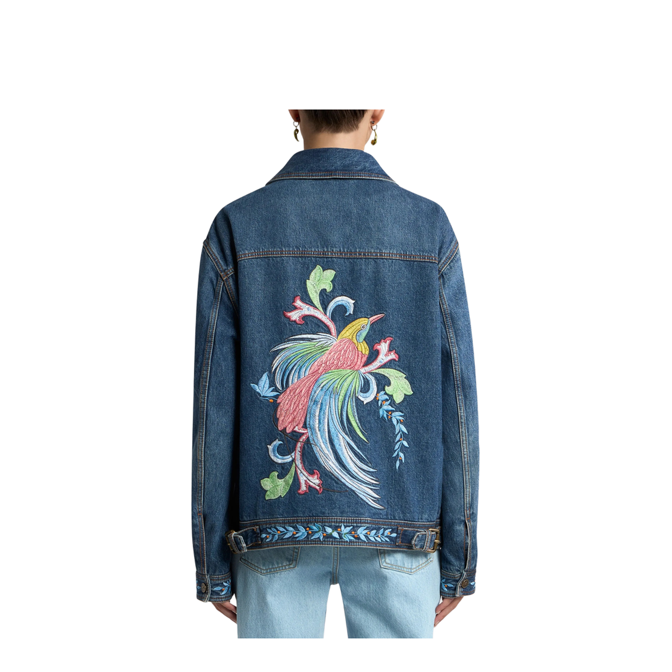 Denim Jacket with Embroidery and Zip