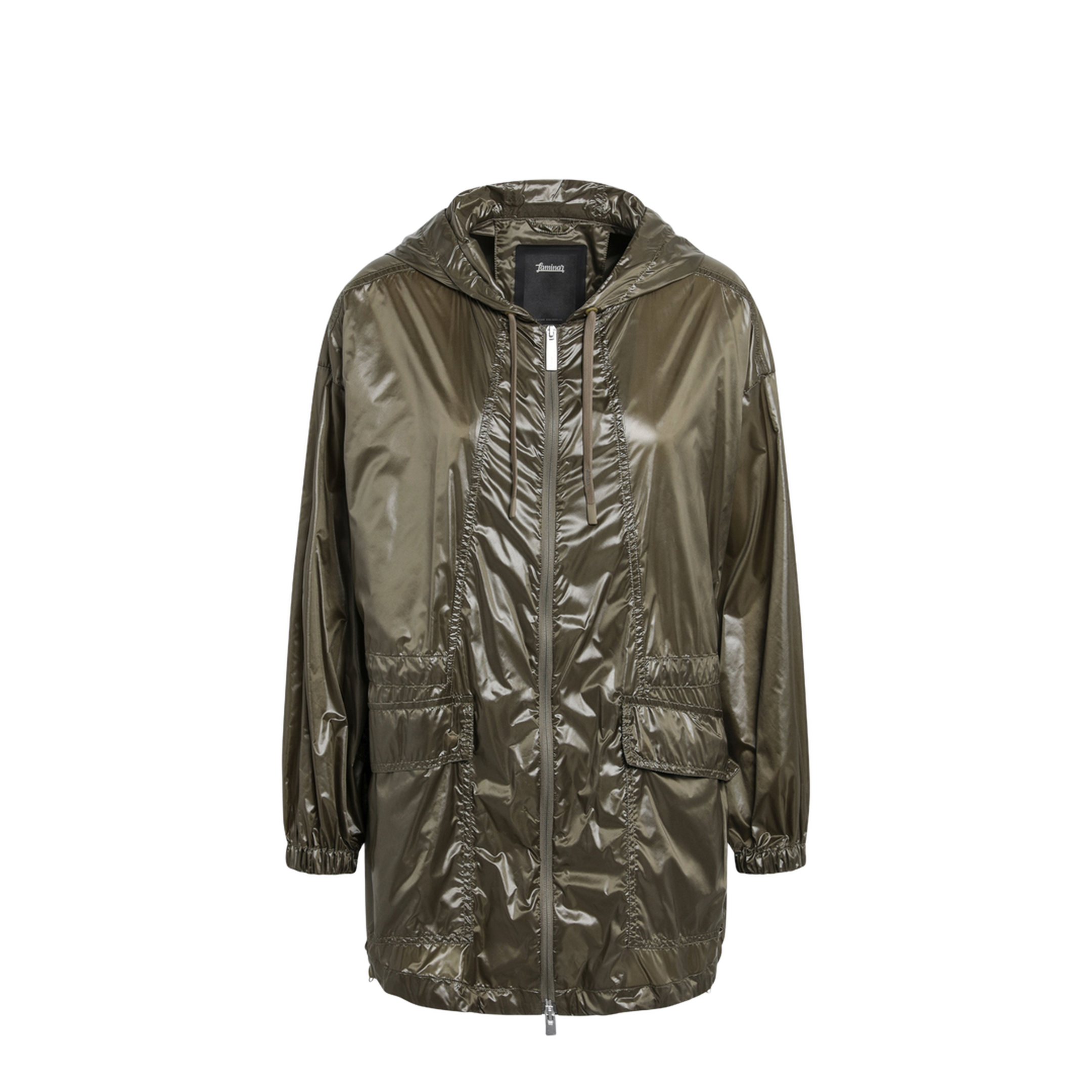Olive Green Shiny Nylon Parka
