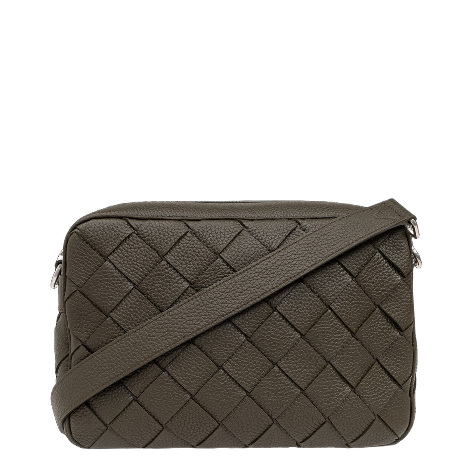 Intrecciato East-west Leather Camera Bags - Kaki