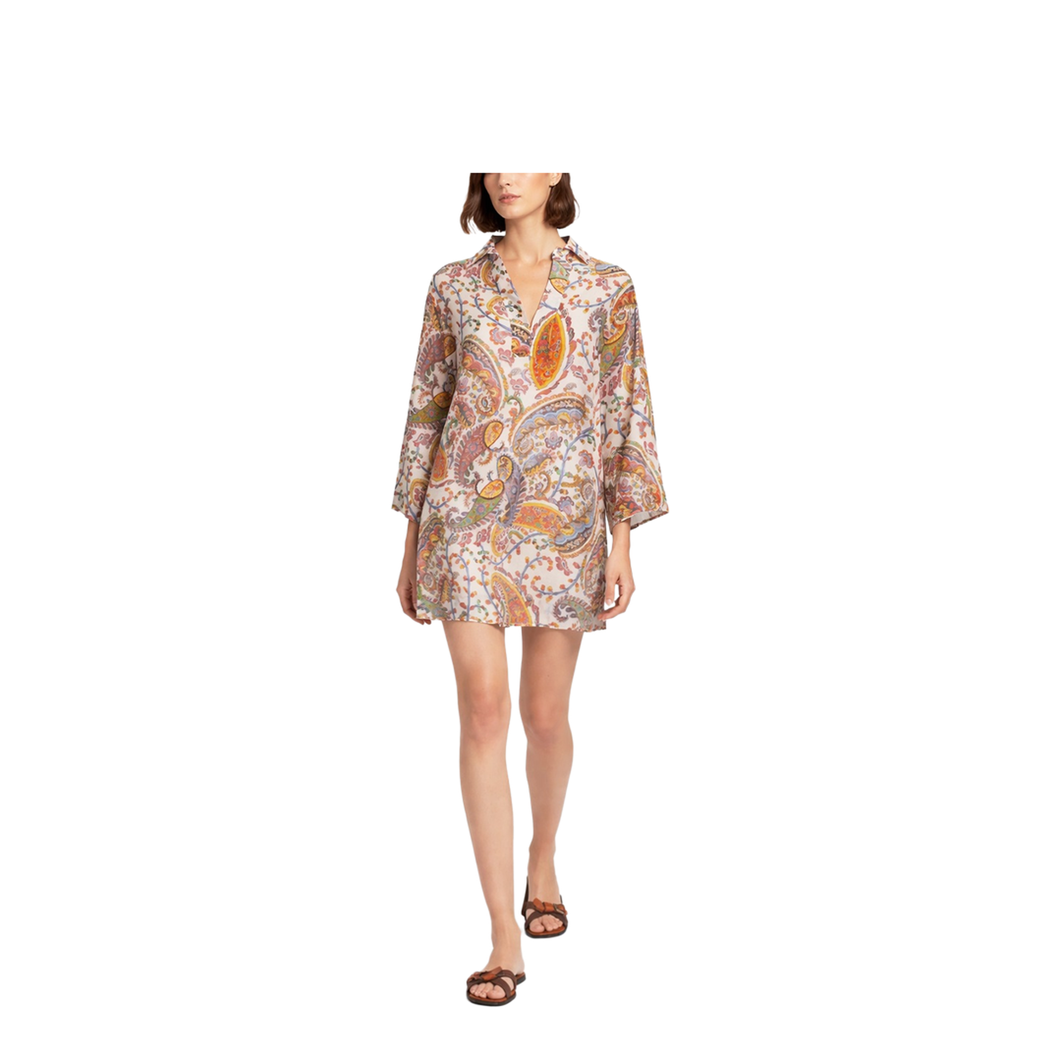 Paisley-Print V-Neck Beach Kimono Shirt