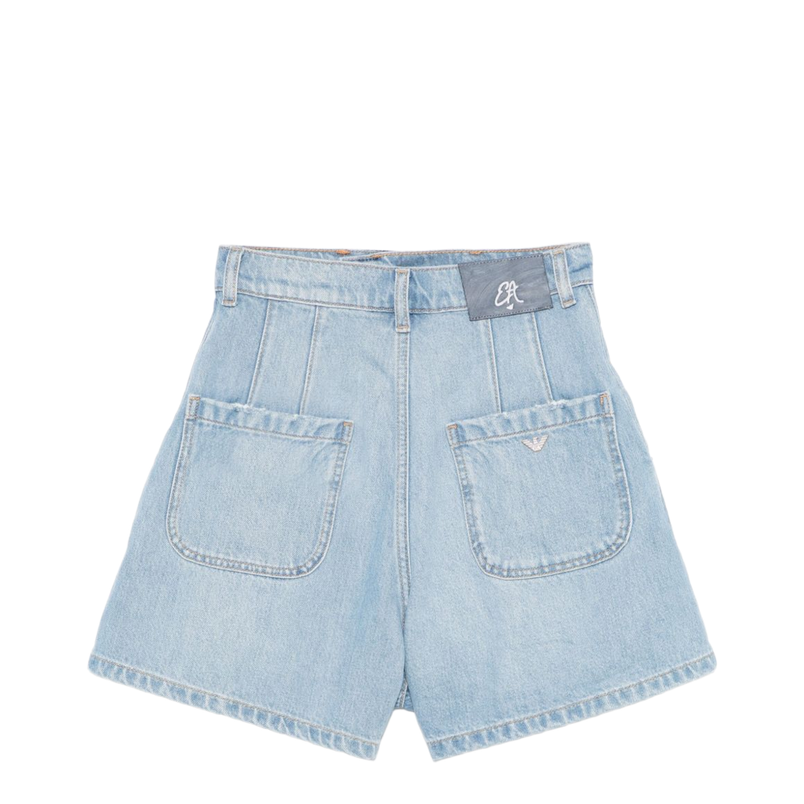 High-Rise Worn-Effect Denim Shorts
