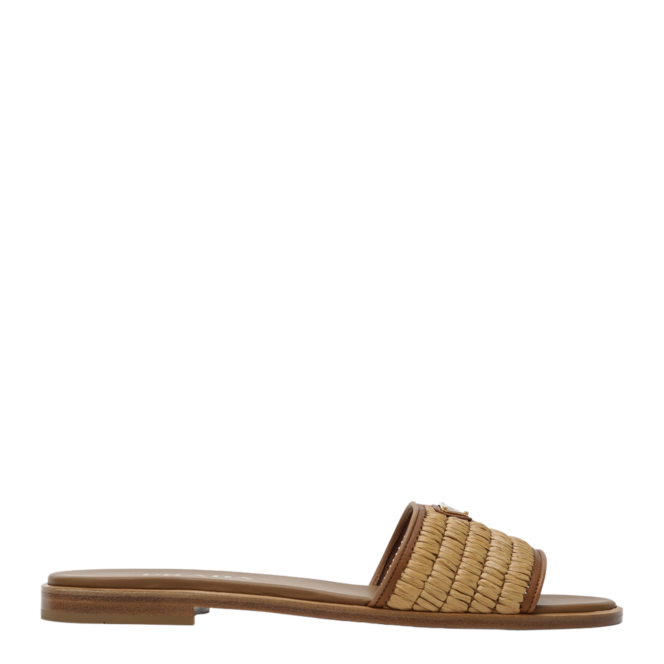 Natural Leather With Crochet Details Slide Sandals