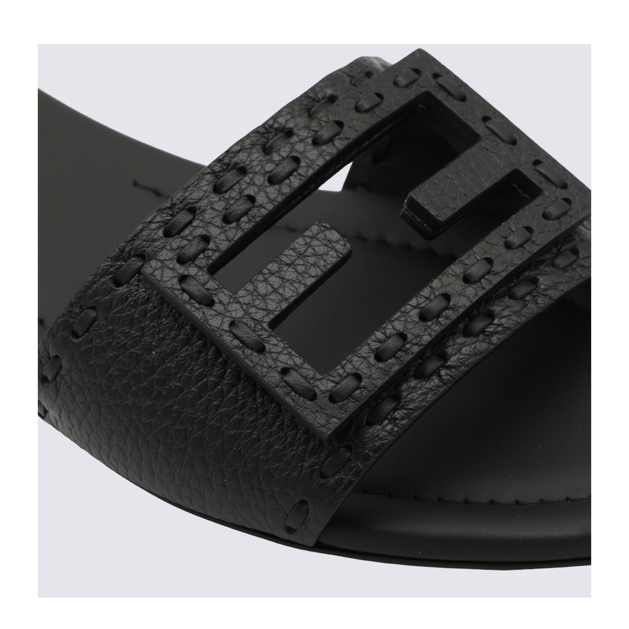 Black Leather Baguette Slides