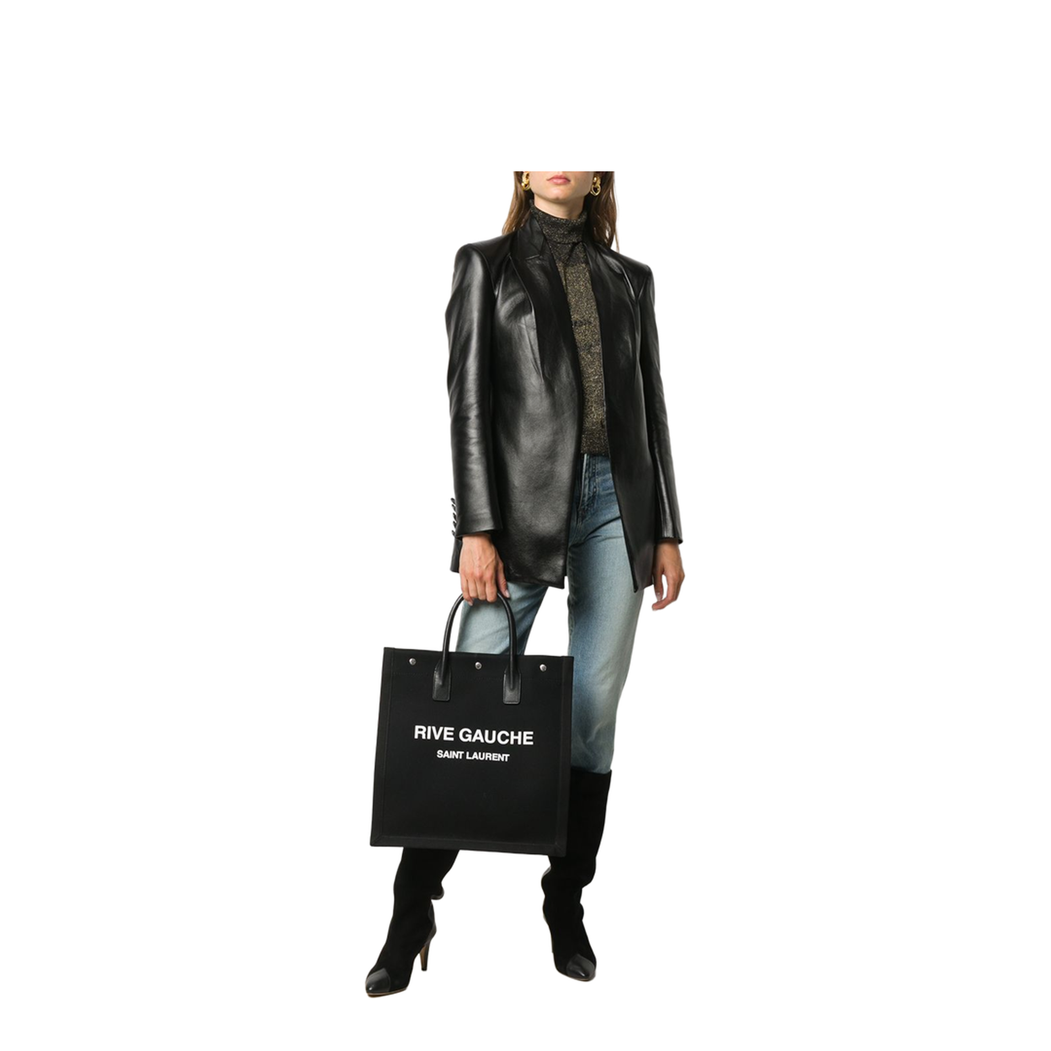 Rive Gauche North/South Tote Bag In Printed Canvas And Leather