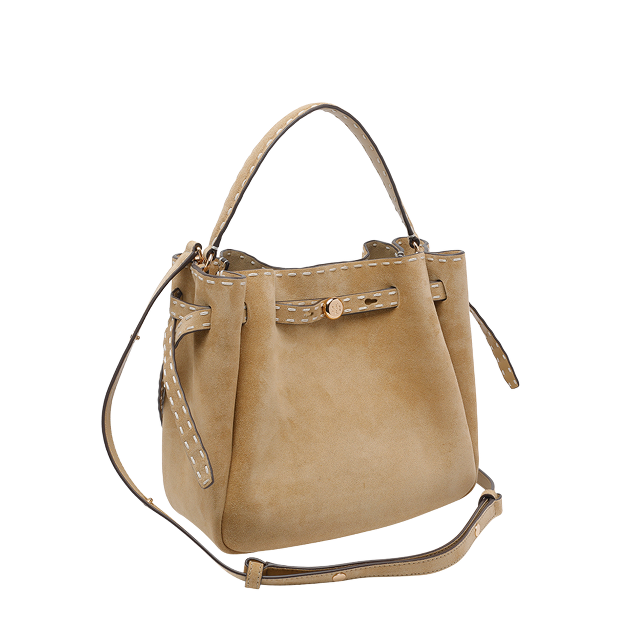 Pick Stitch Suede Bucket Bag - Butter