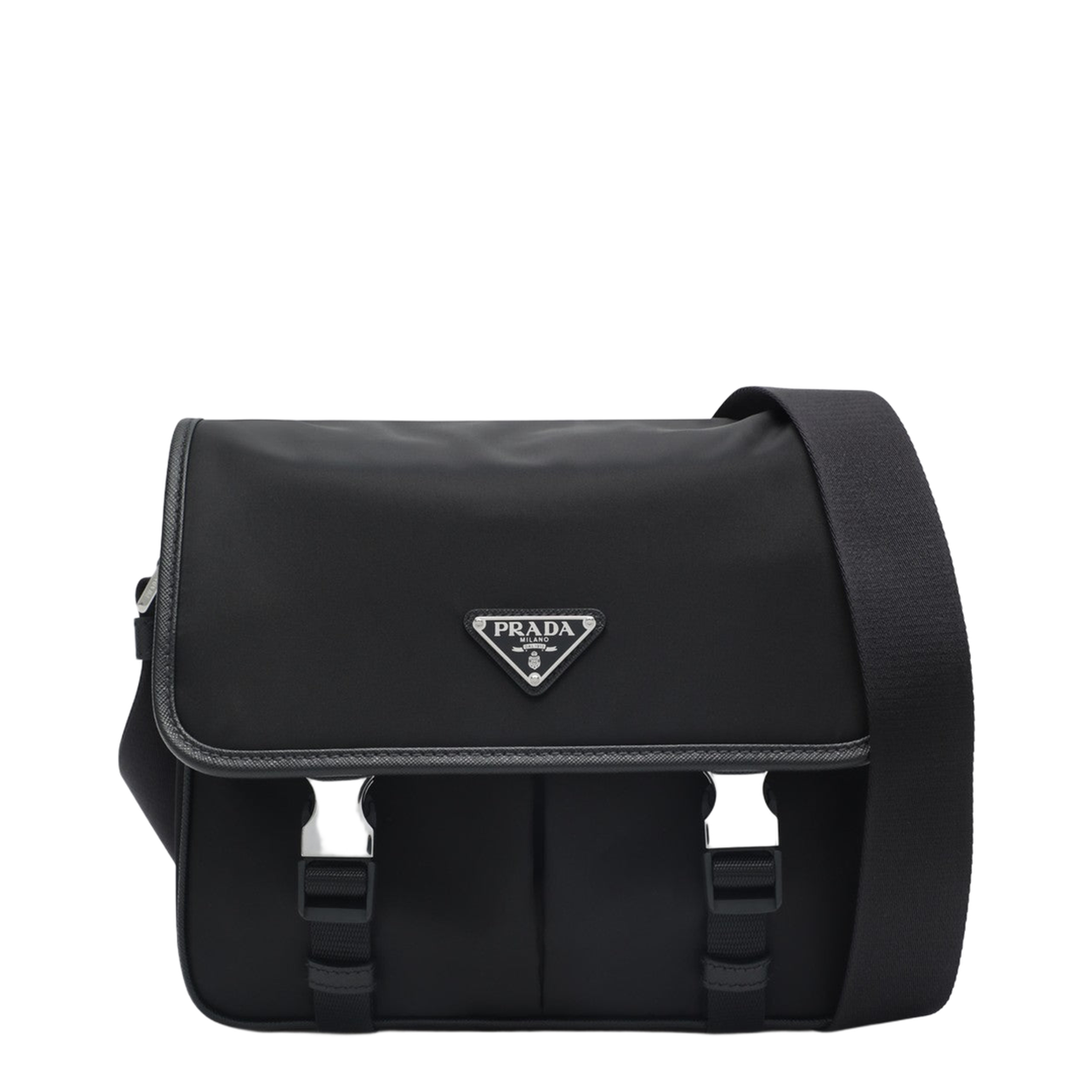 Black Shoulder Bag in Re-Nylon and Saffiano Leather