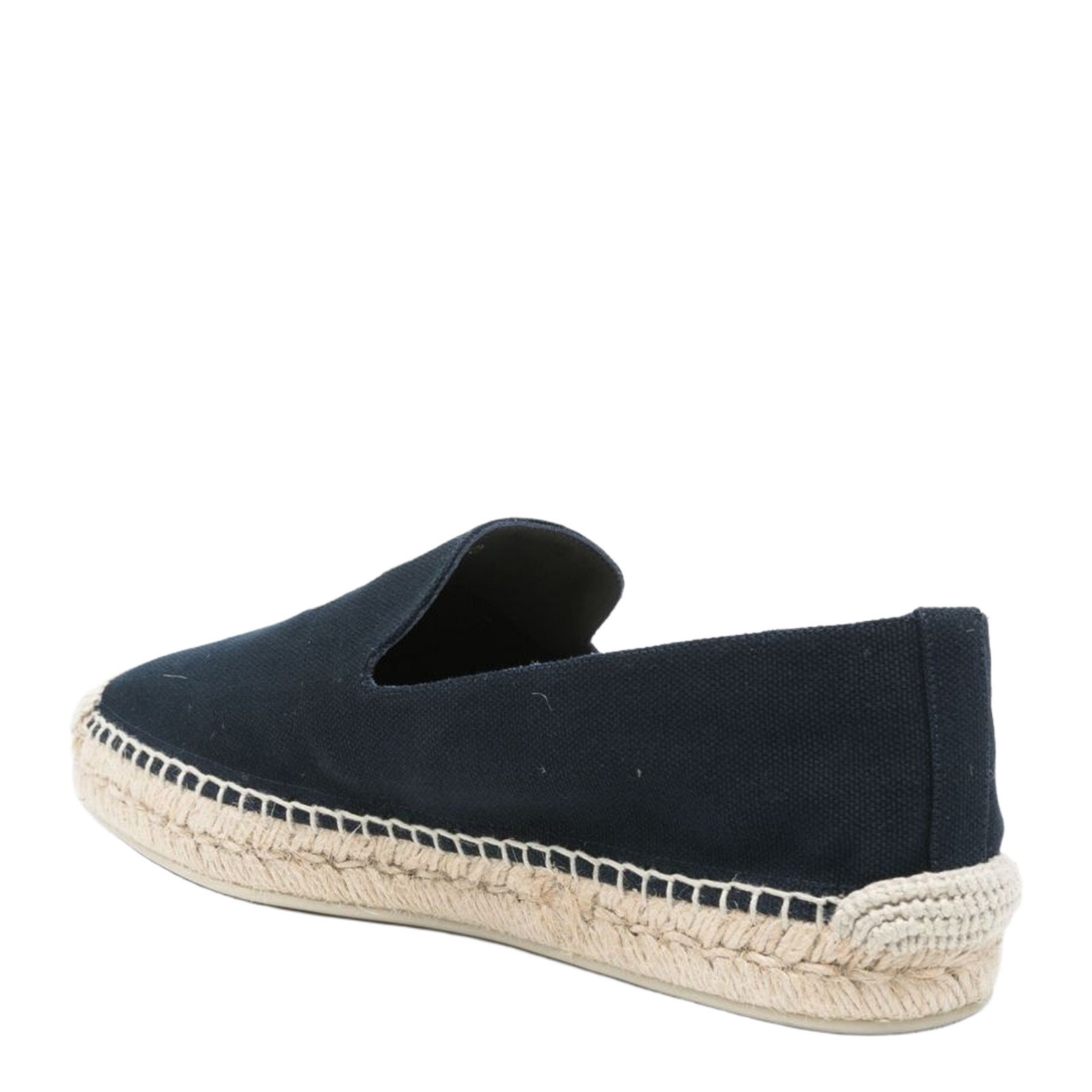 Dark Blue Embroidered Logo Espadrille Sole Slip-On Style Flat Sole Canvas Upper