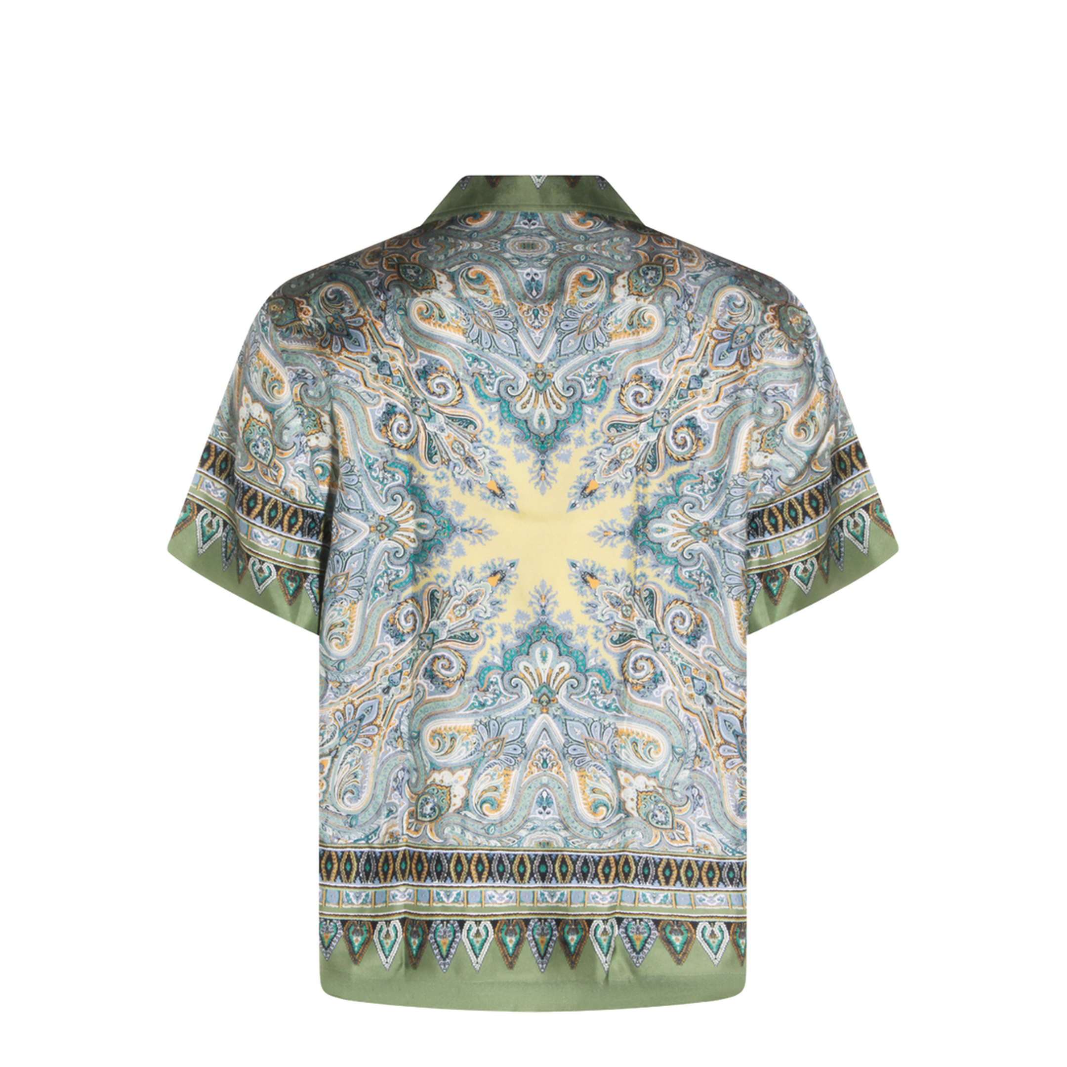 Placed Pocket-Square Silk Bowling Shirt Green