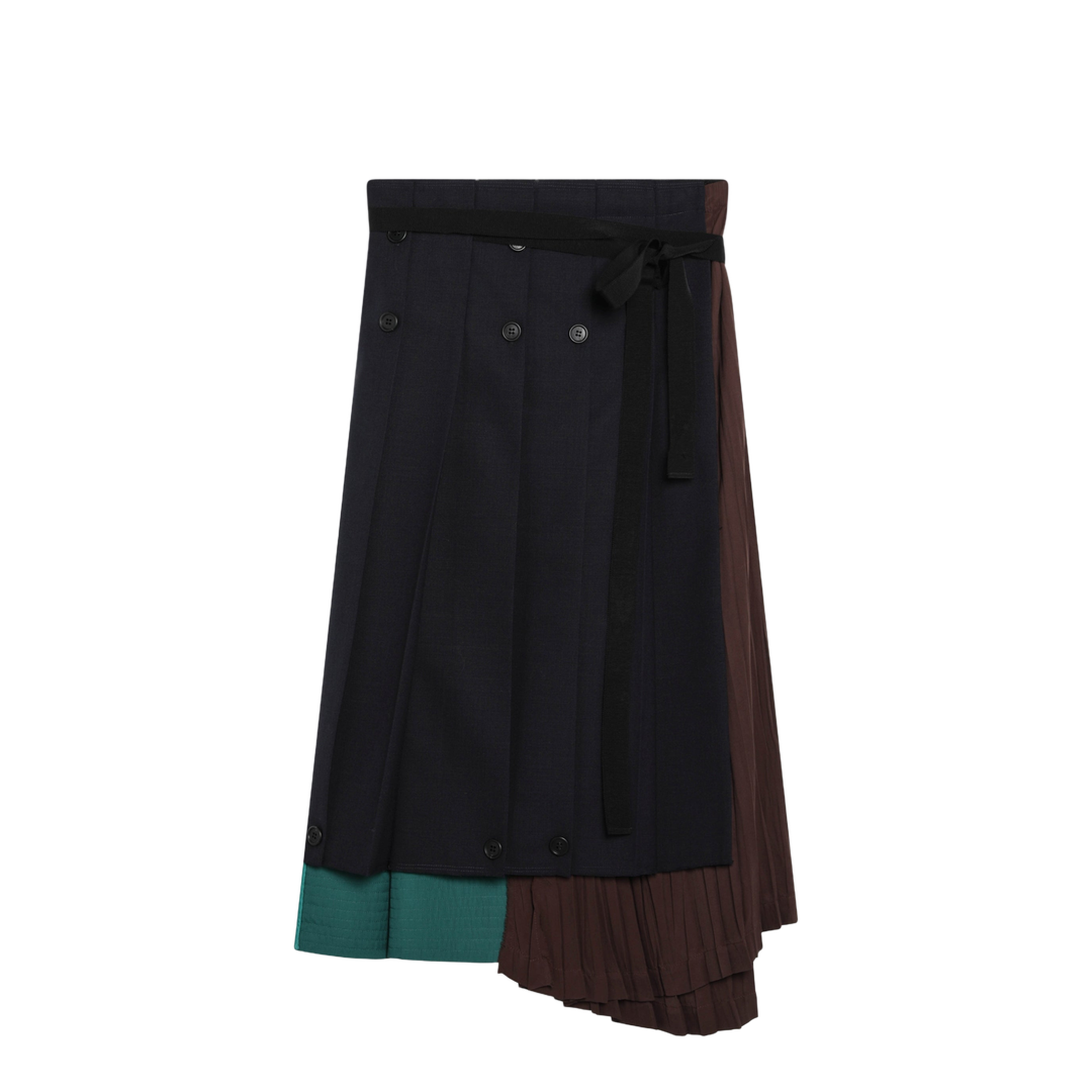 Asymmetric Patchwork Skirt in Virgin Wool, Blue
